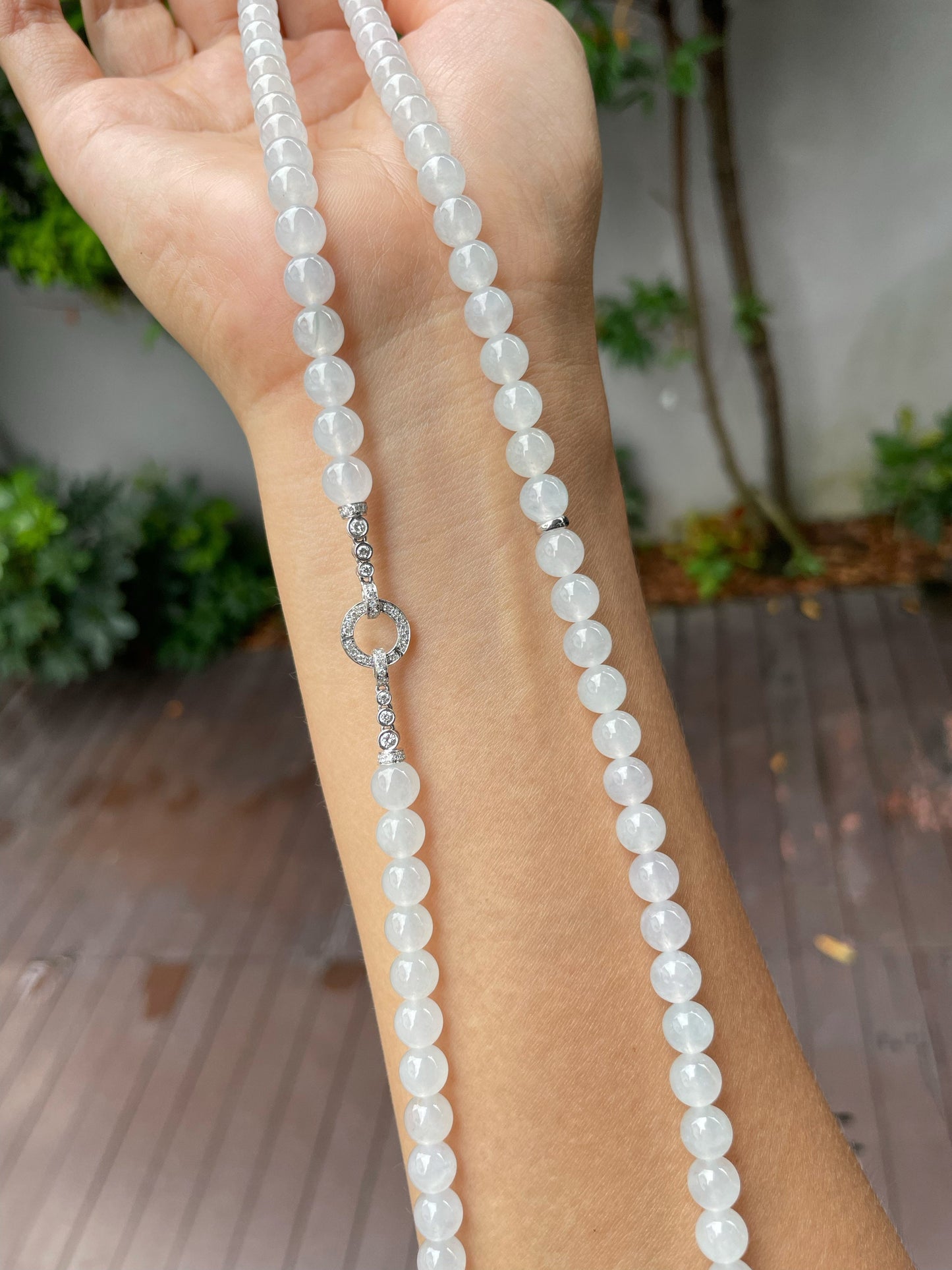 Icy White Jade Beads Necklace (NJN025)