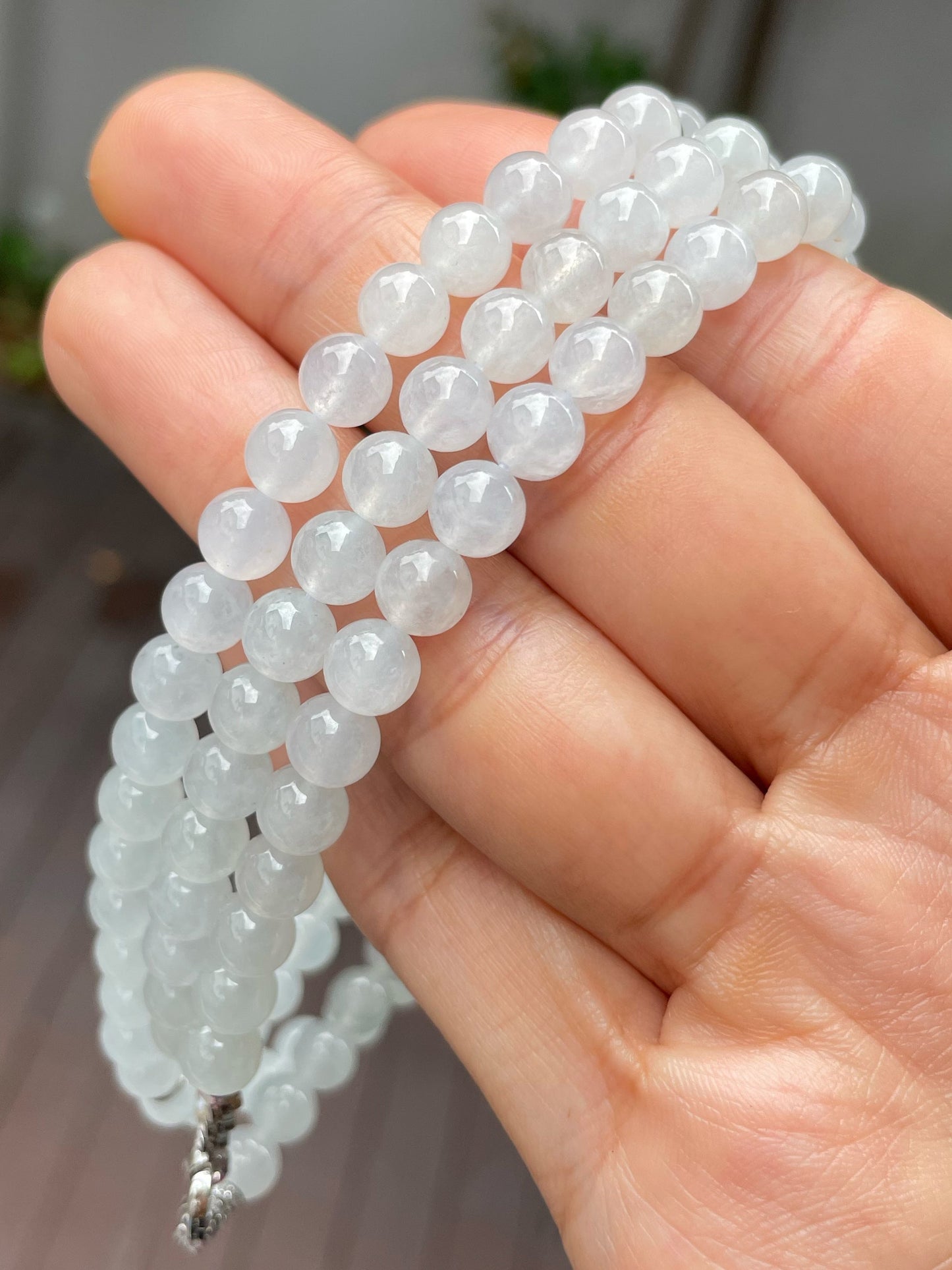Icy White Jade Beads Necklace (NJN025)