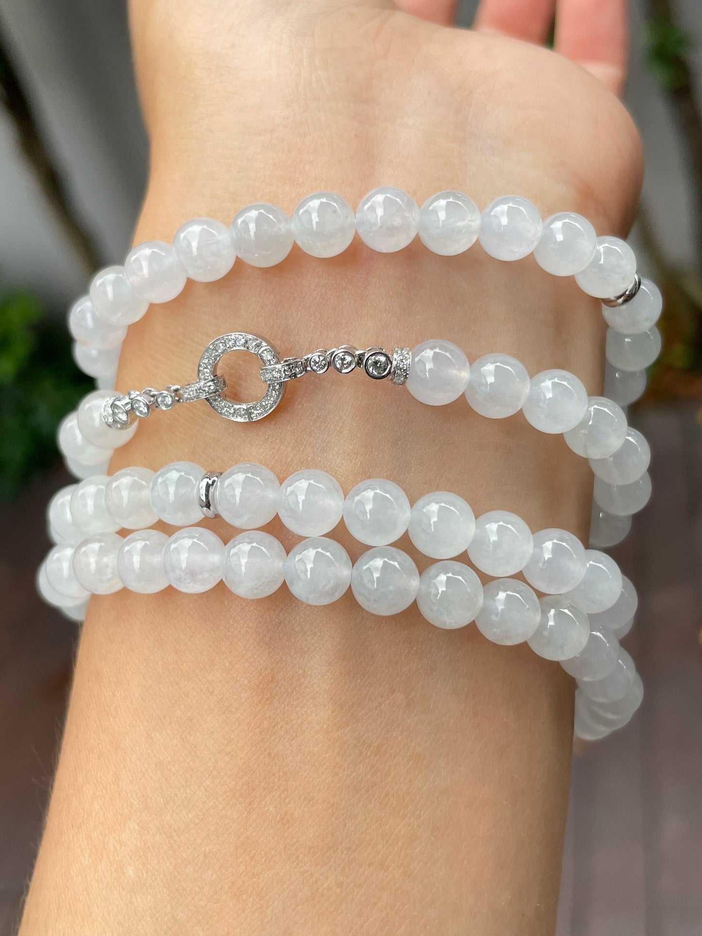Icy White Jade Beads Necklace (NJN025)