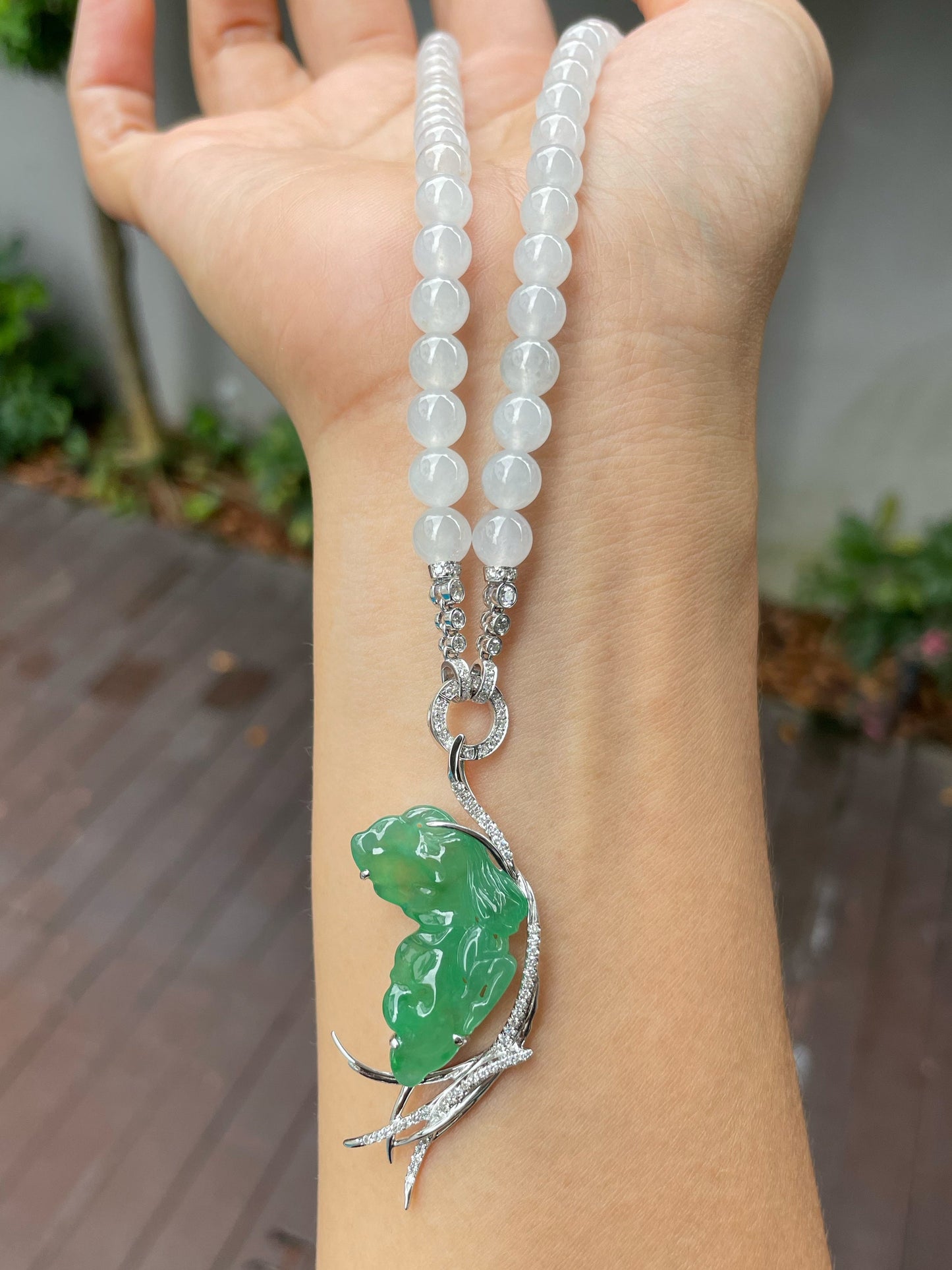 Icy White Jade Beads Necklace (NJN025)