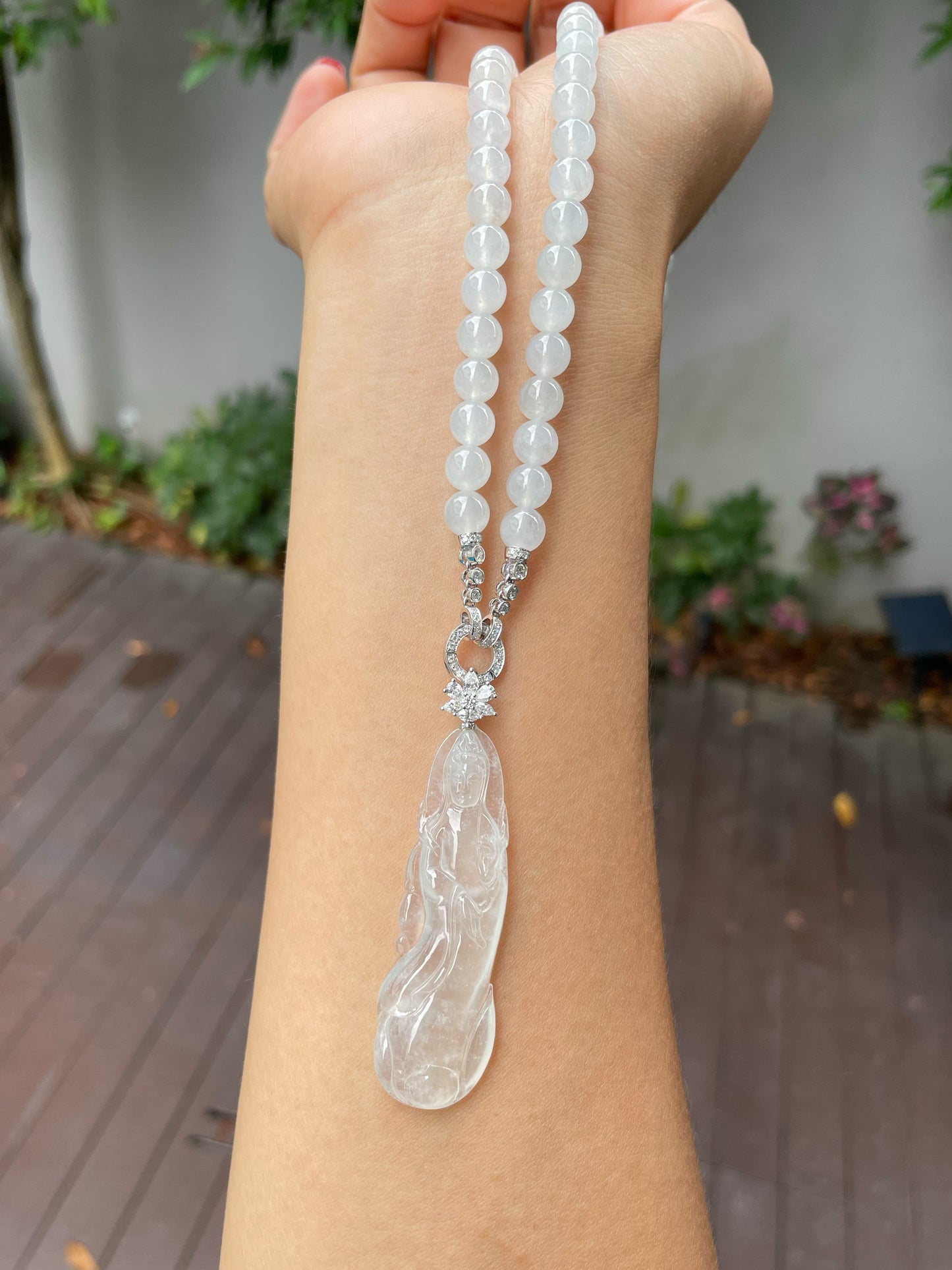 Icy White Jade Beads Necklace (NJN025)
