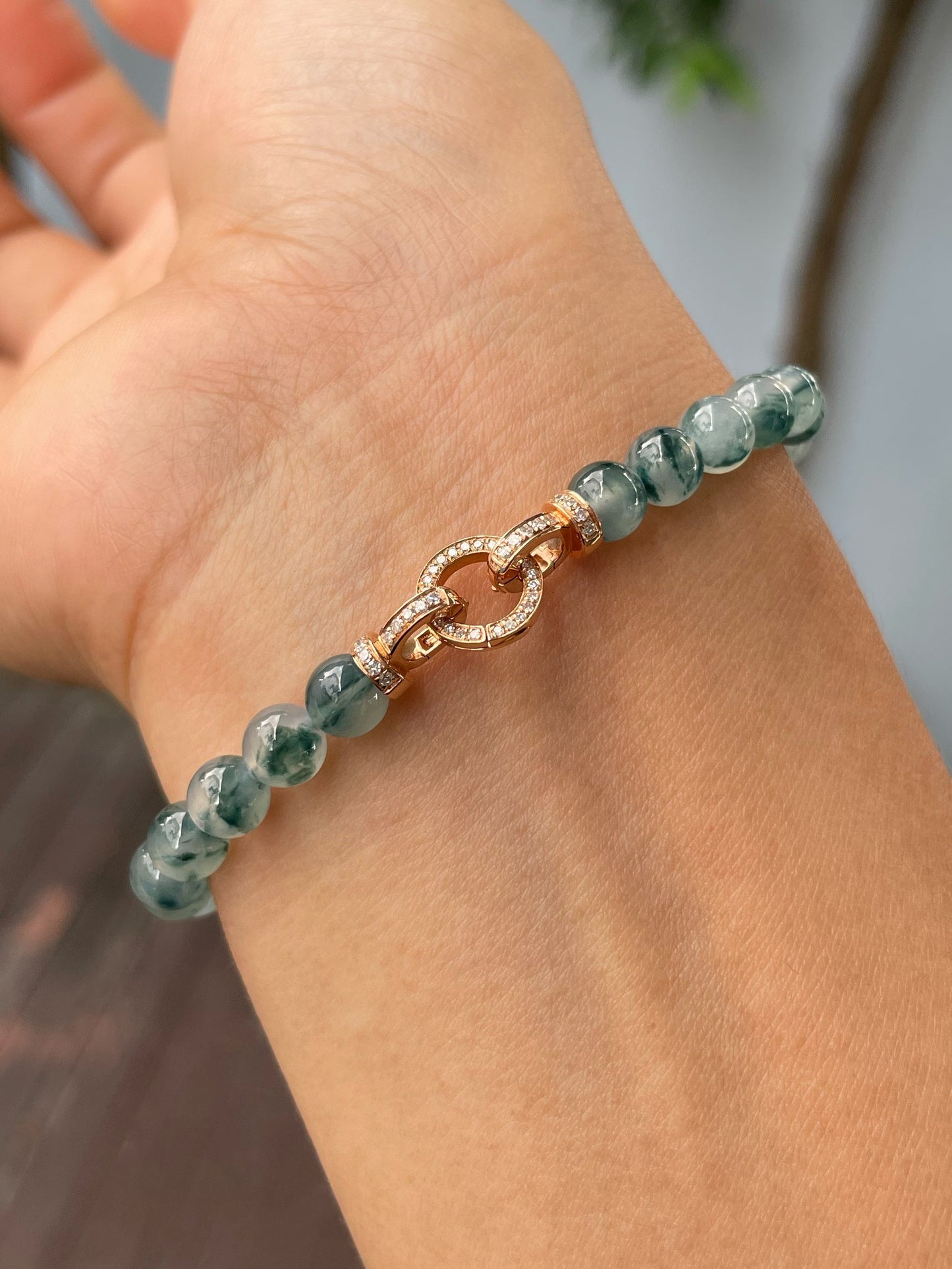 Icy Bluish Flower Jade Beads Necklace (NJN028)