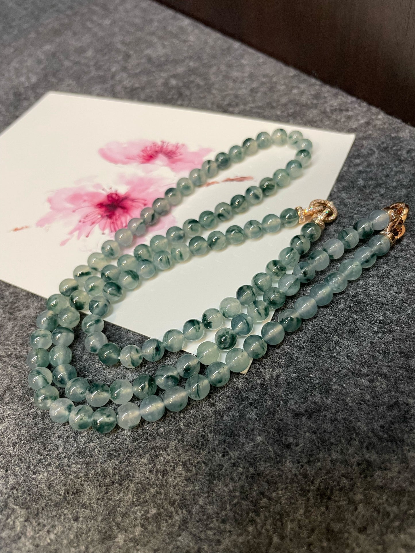 Icy Bluish Flower Jade Beads Necklace (NJN028)