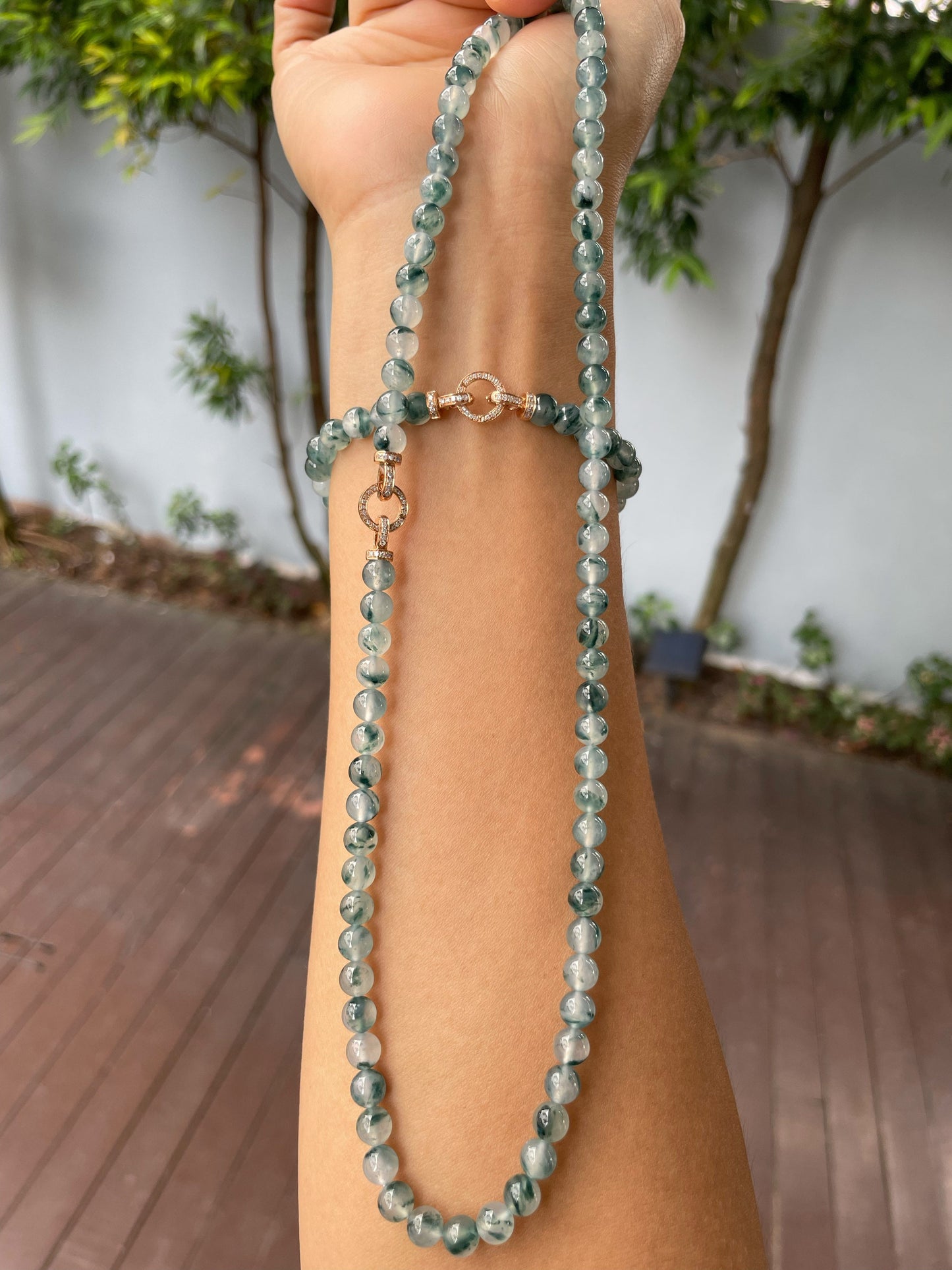 Icy Bluish Flower Jade Beads Necklace (NJN028)