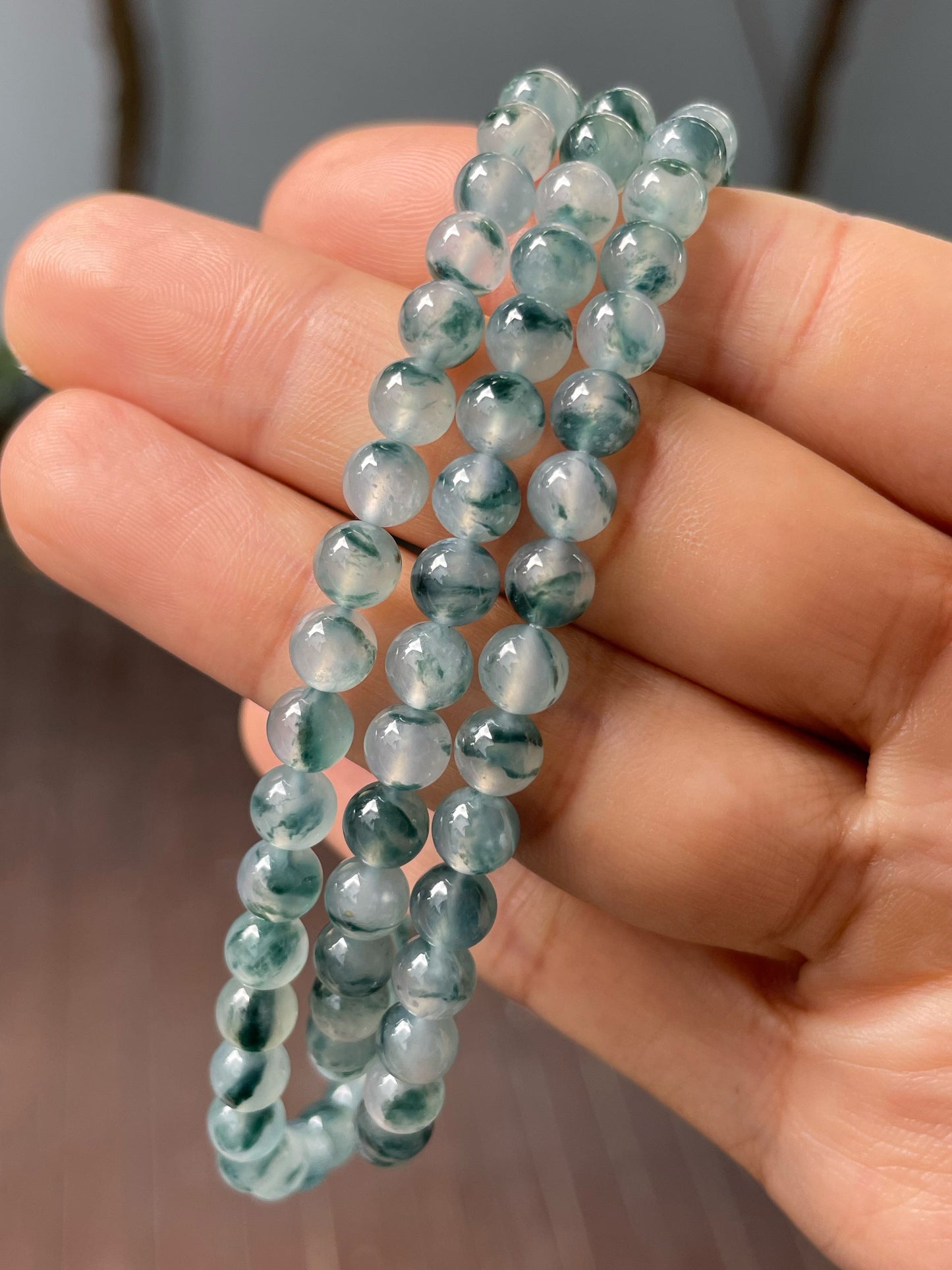 Icy Bluish Flower Jade Beads Necklace (NJN028)