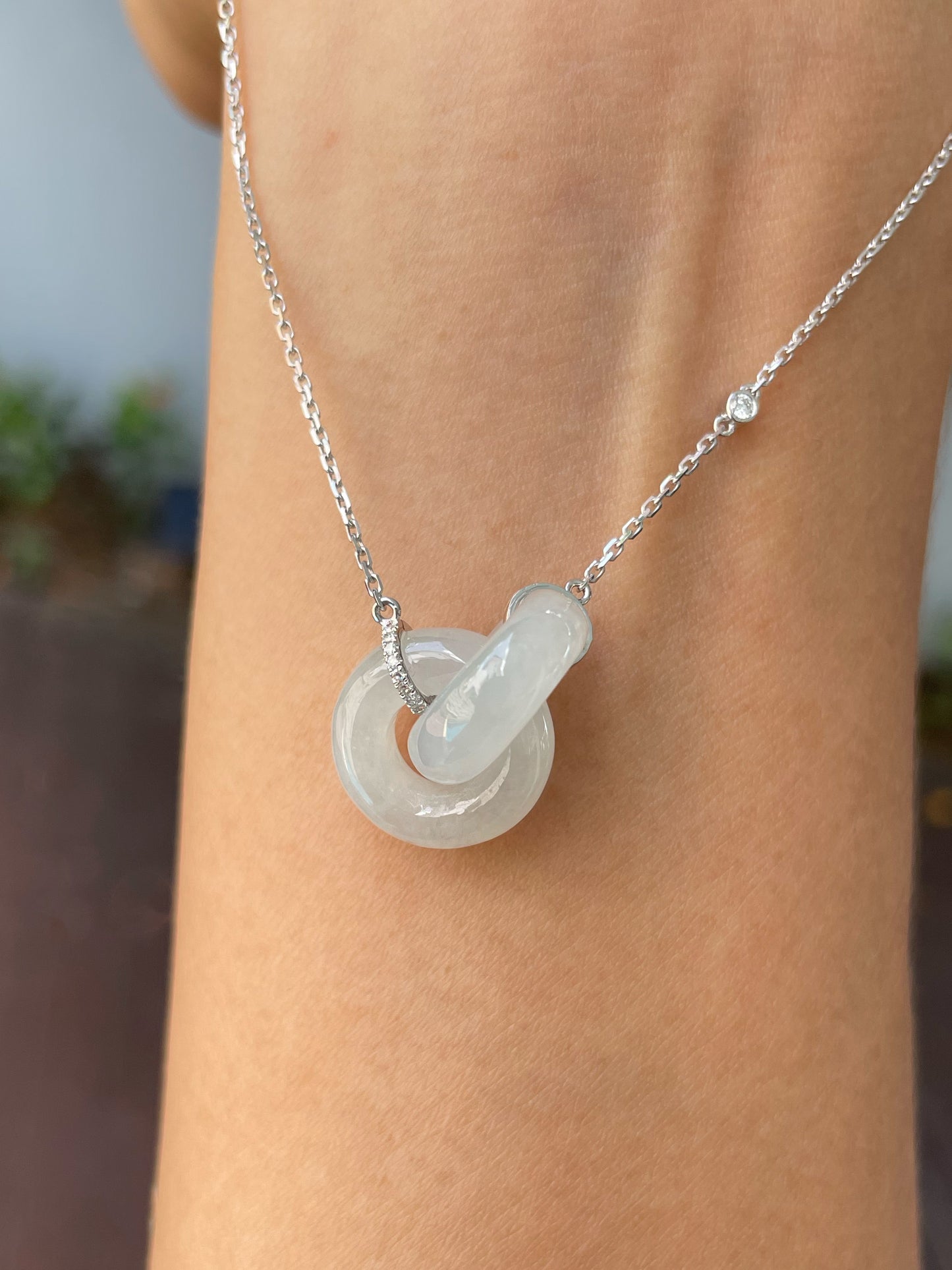 Icy White Jadeite Necklace - Double Hoop (NJN029)