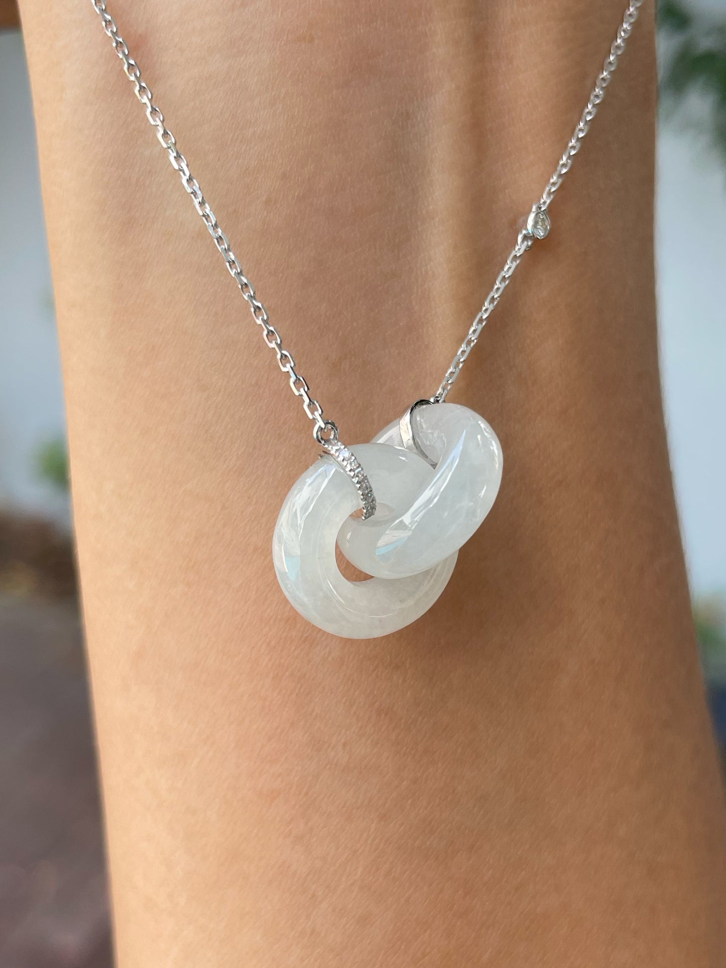 Icy White Jadeite Necklace - Double Hoop (NJN029)