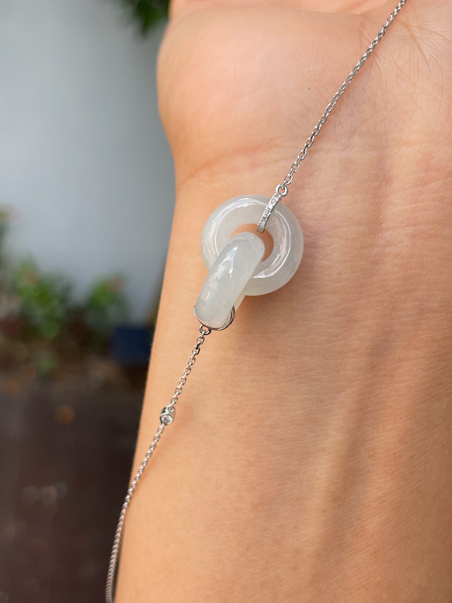 Icy White Jadeite Necklace - Double Hoop (NJN029)