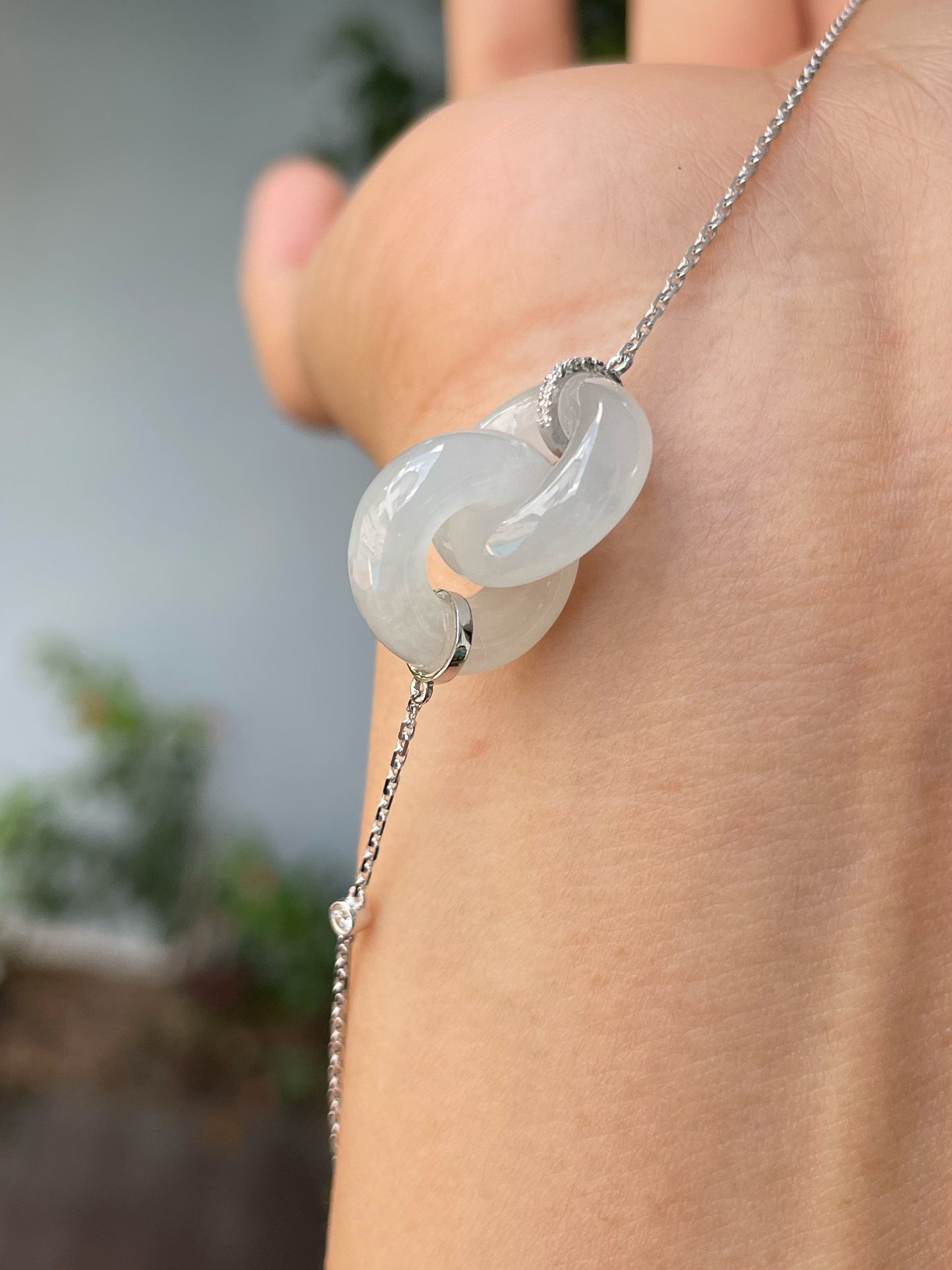 Icy White Jadeite Necklace - Double Hoop (NJN029)