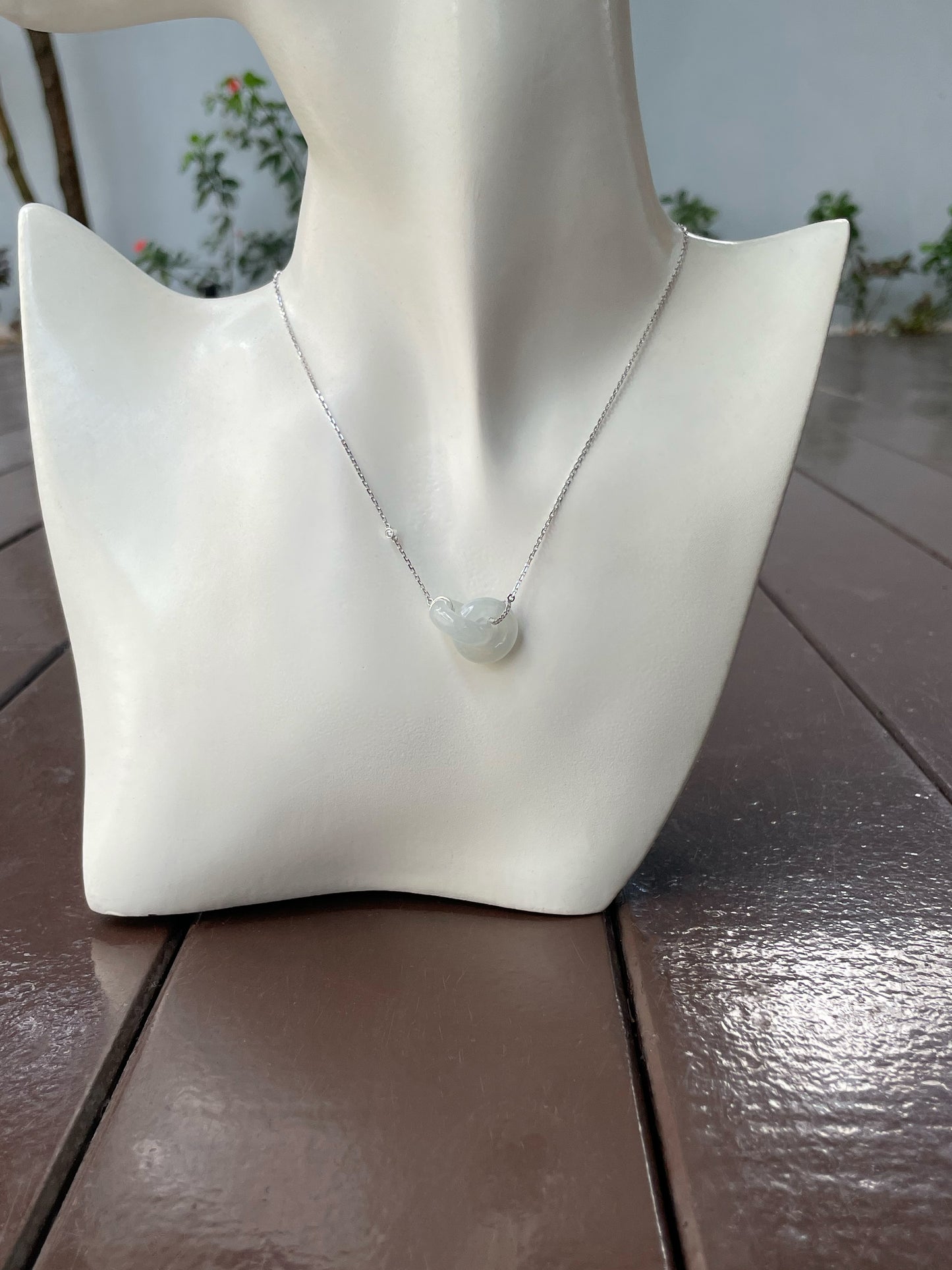 Icy White Jadeite Necklace - Double Hoop (NJN029)