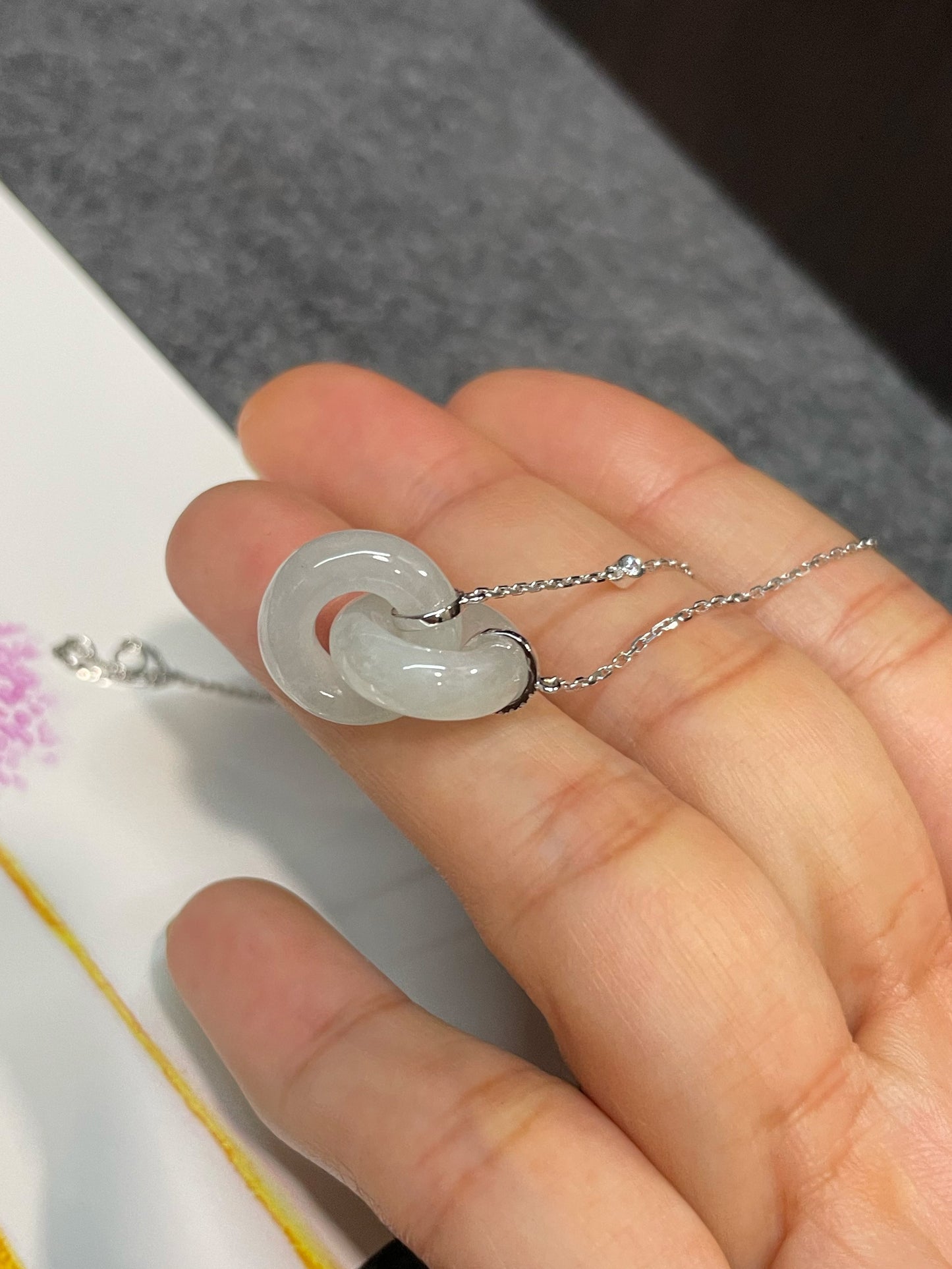 Icy White Jadeite Necklace - Double Hoop (NJN029)