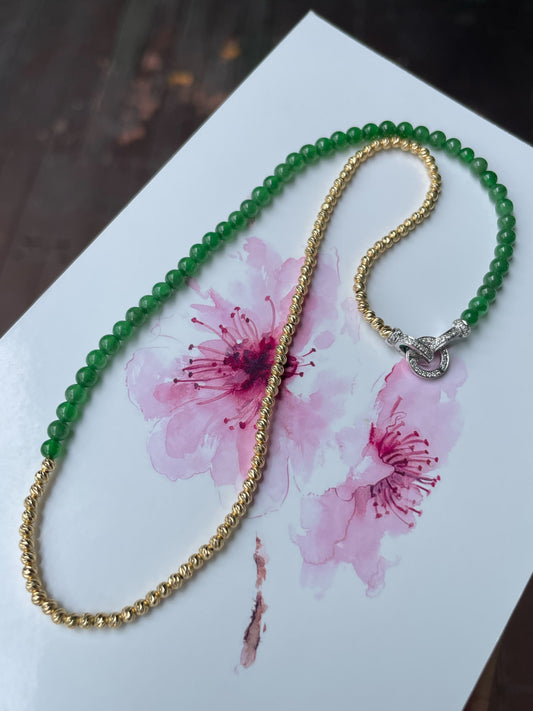 Green Jade Necklace - Round Beads (NJN033)