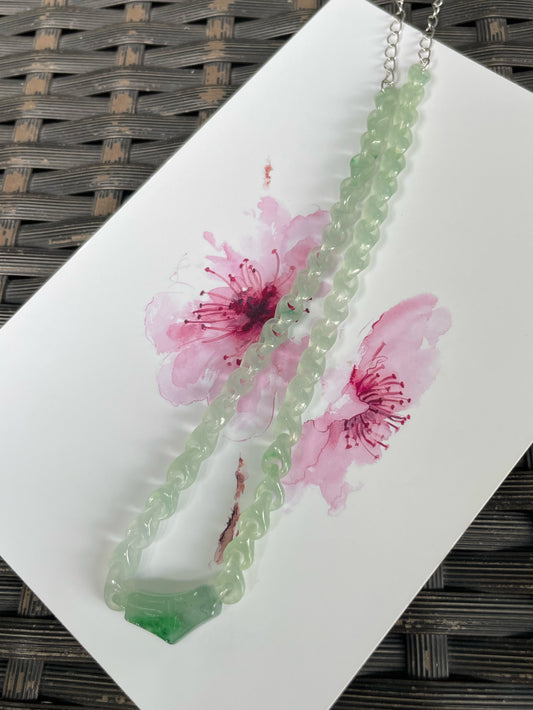 Icy Green Jadeite Necklace - Interlocking Chain (NJN037)