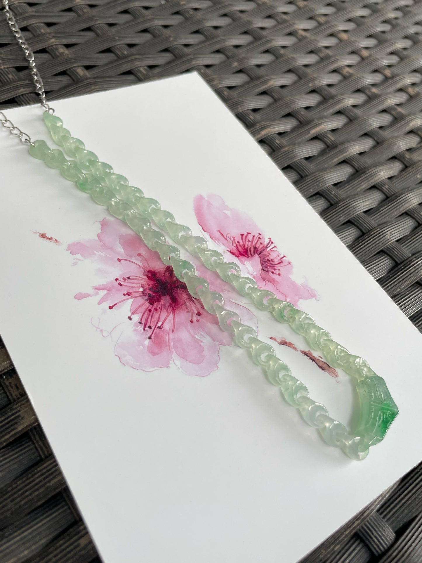Icy Green Jadeite Necklace - Interlocking Chain (NJN037)
