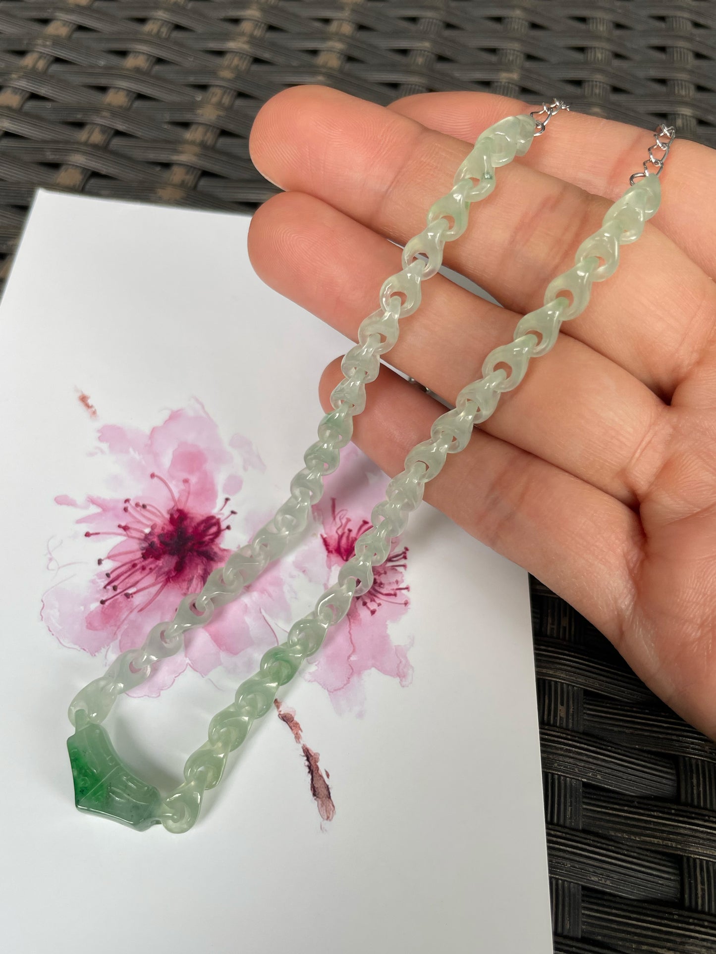 Icy Green Jadeite Necklace - Interlocking Chain (NJN037)