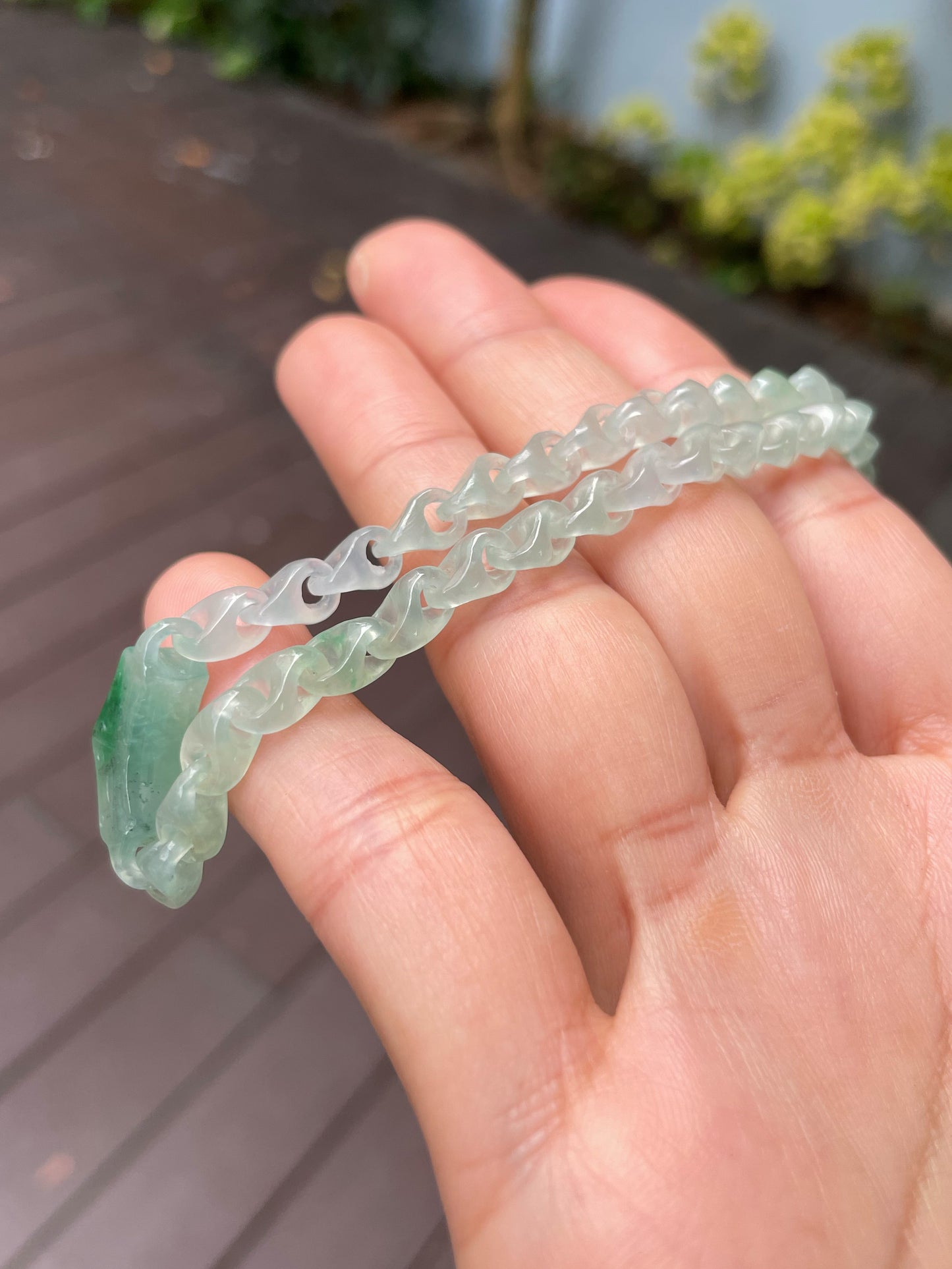 Icy Green Jadeite Necklace - Interlocking Chain (NJN037)