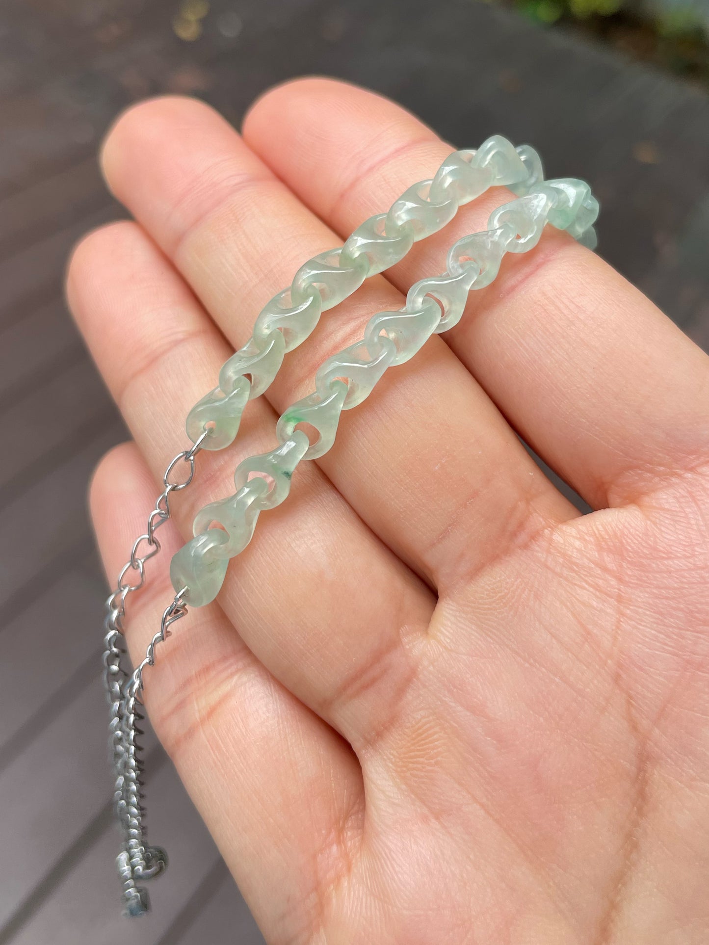 Icy Green Jadeite Necklace - Interlocking Chain (NJN037)