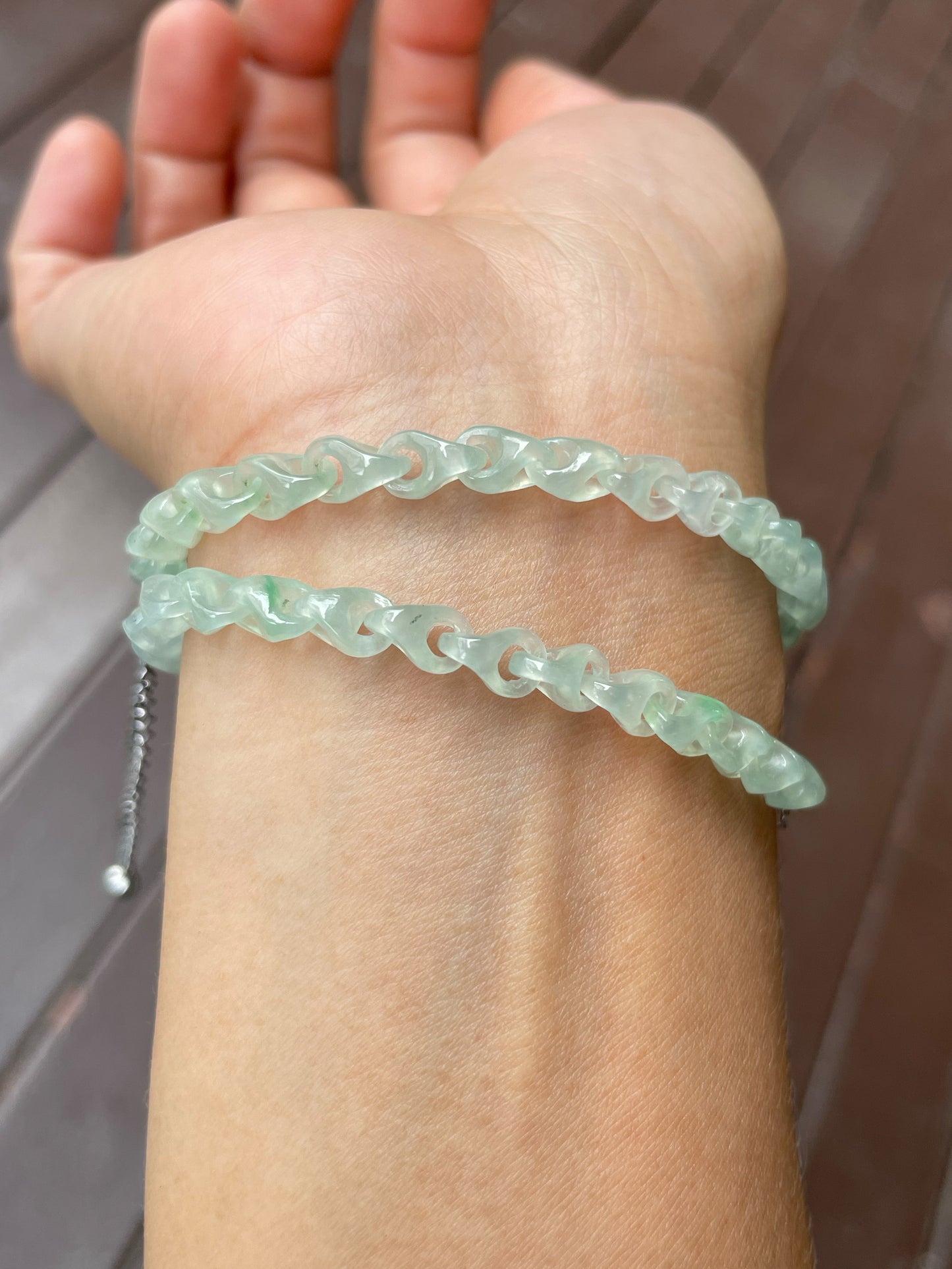 Icy Green Jadeite Necklace - Interlocking Chain (NJN037)