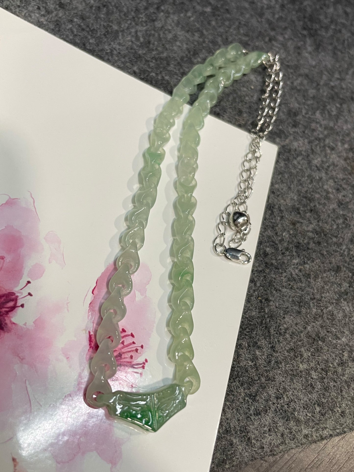 Icy Green Jadeite Necklace - Interlocking Chain (NJN037)