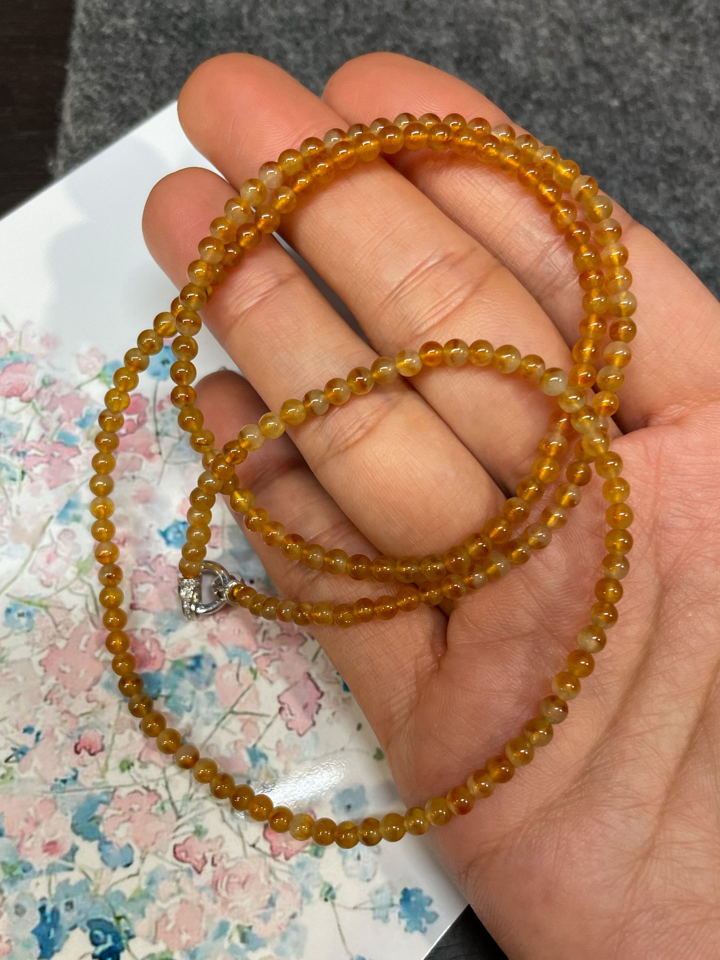 Icy Orange Jade Necklace - Round Beads (NJN055)