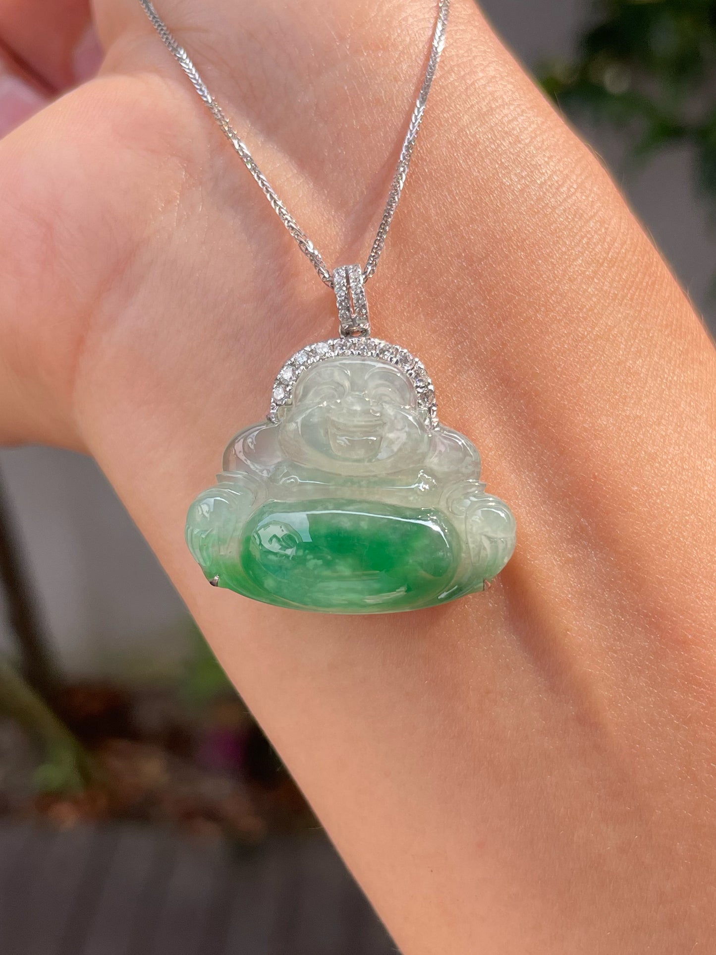 Green Jadeite Pendant - Laughing Buddha 笑佛 (NJP010)