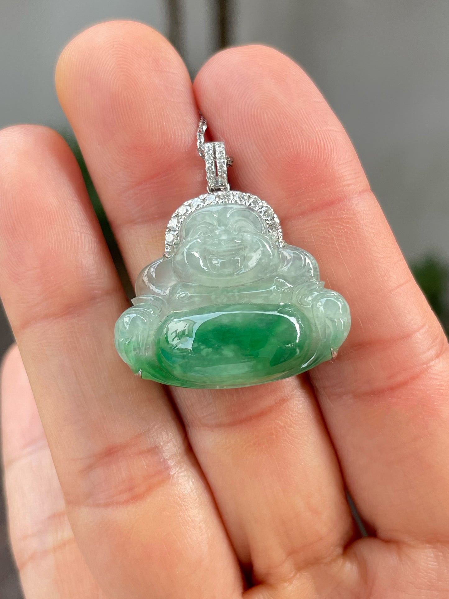 Green Jadeite Pendant - Laughing Buddha 笑佛 (NJP010)