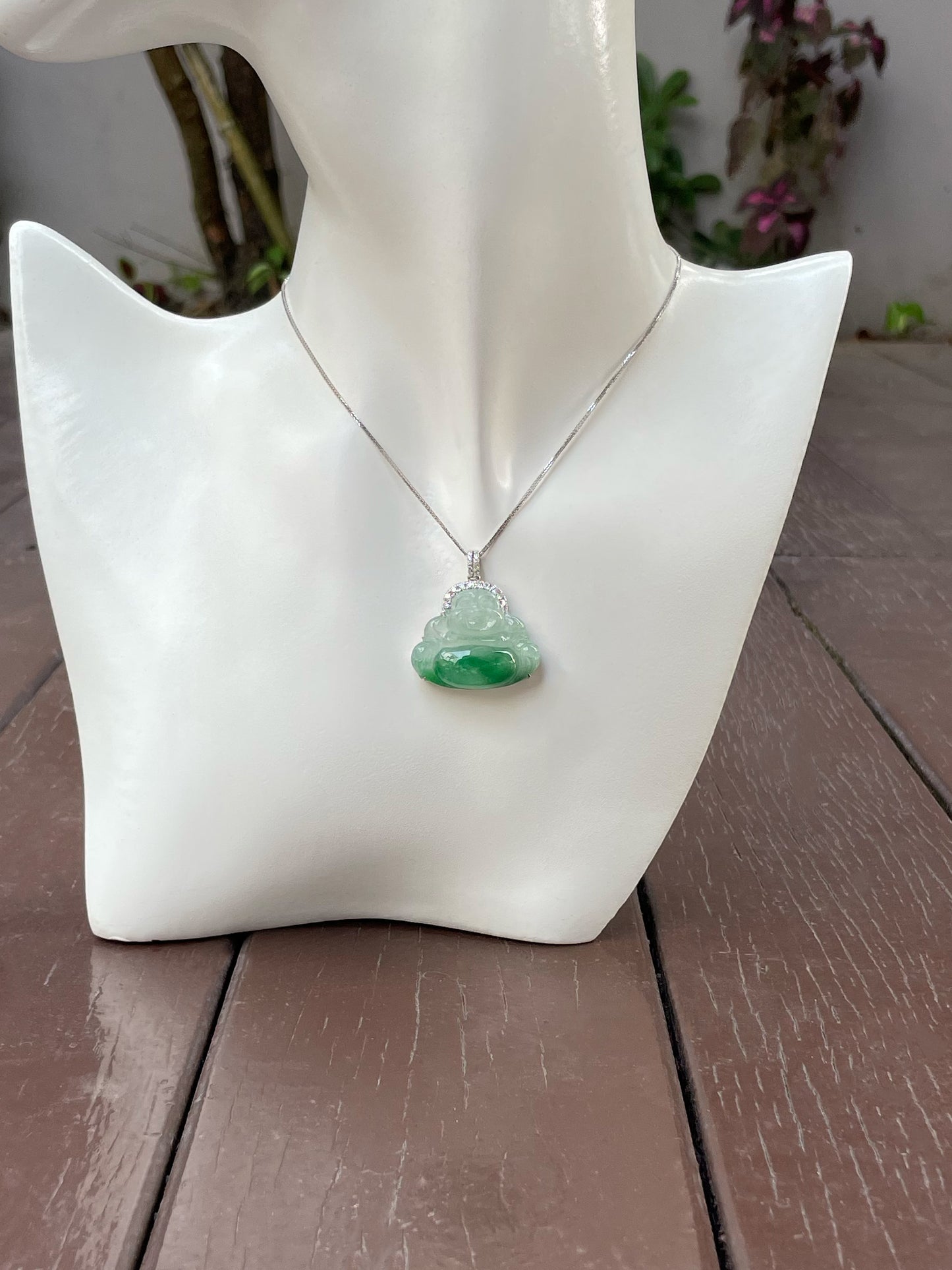 Green Jadeite Pendant - Laughing Buddha 笑佛 (NJP010)