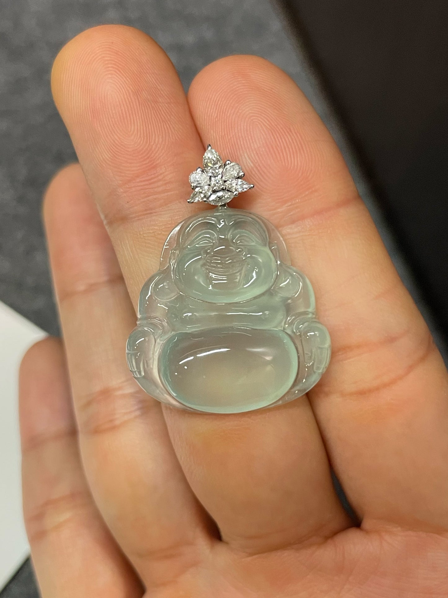 Glassy Jade Pendant - Laughing Buddha 笑佛 (NJP020)