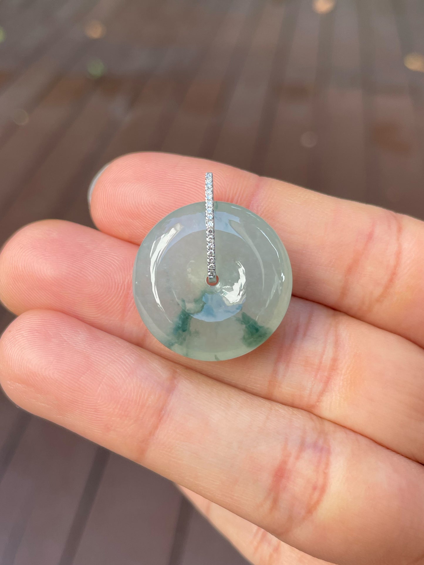 Icy Bluish Green Jadeite Safety Coin Pendant - 平安扣 (NJP059)