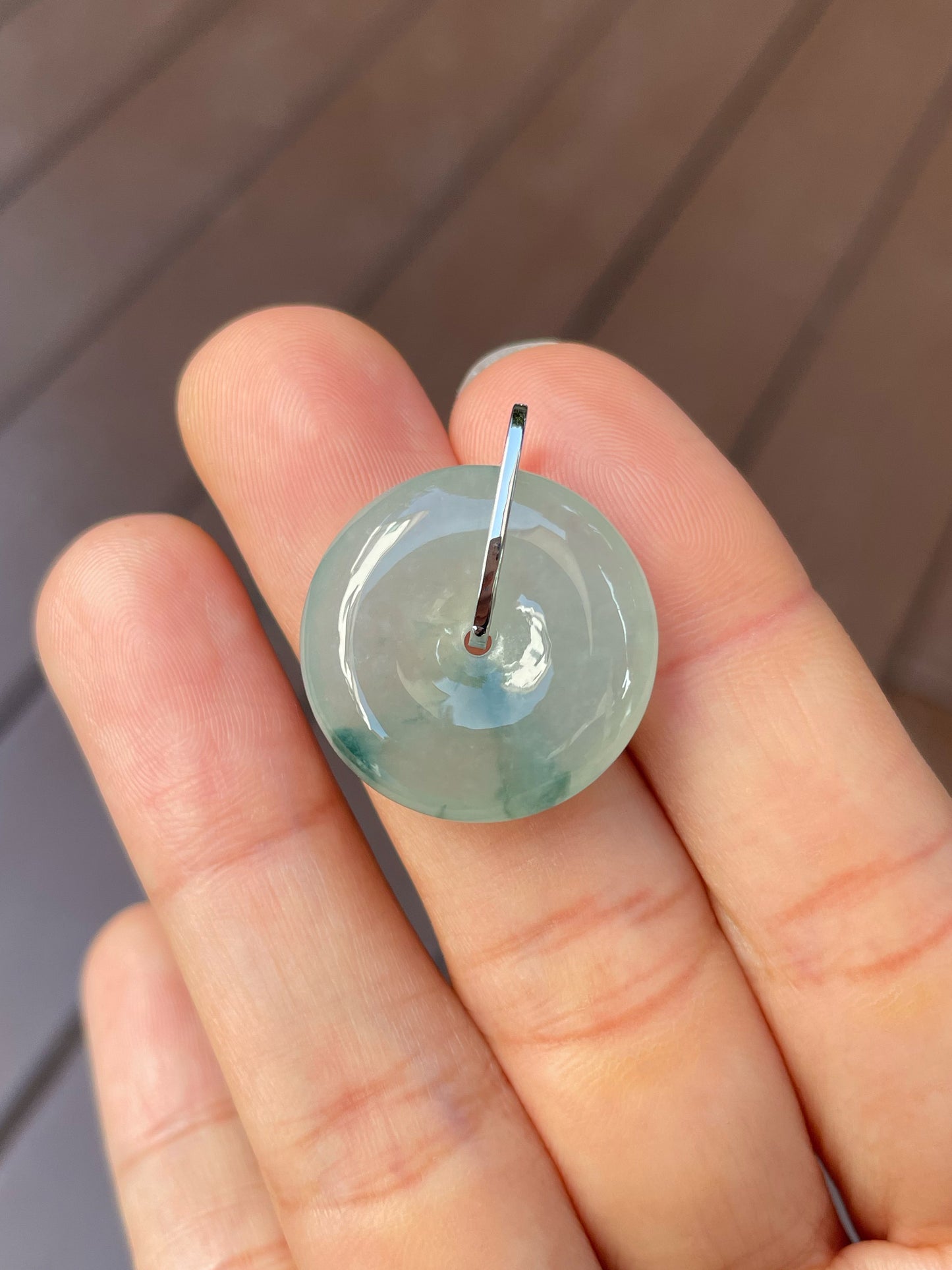 Icy Bluish Green Jadeite Safety Coin Pendant - 平安扣 (NJP059)