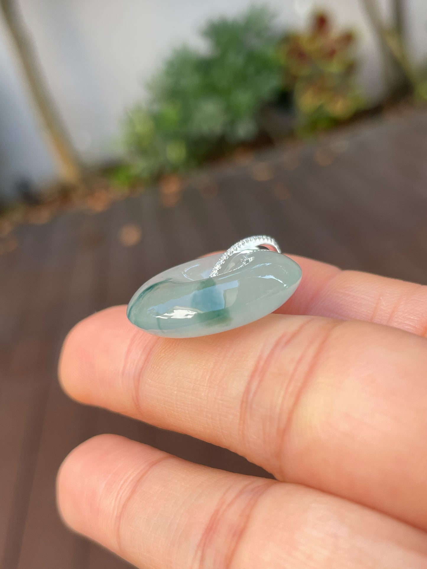 Icy Bluish Green Jadeite Safety Coin Pendant - 平安扣 (NJP059)
