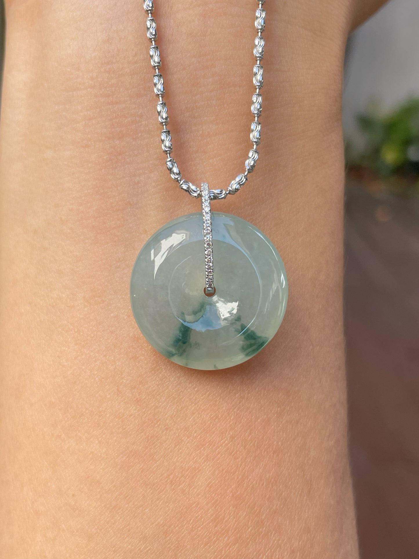 Icy Bluish Green Jadeite Safety Coin Pendant - 平安扣 (NJP059)
