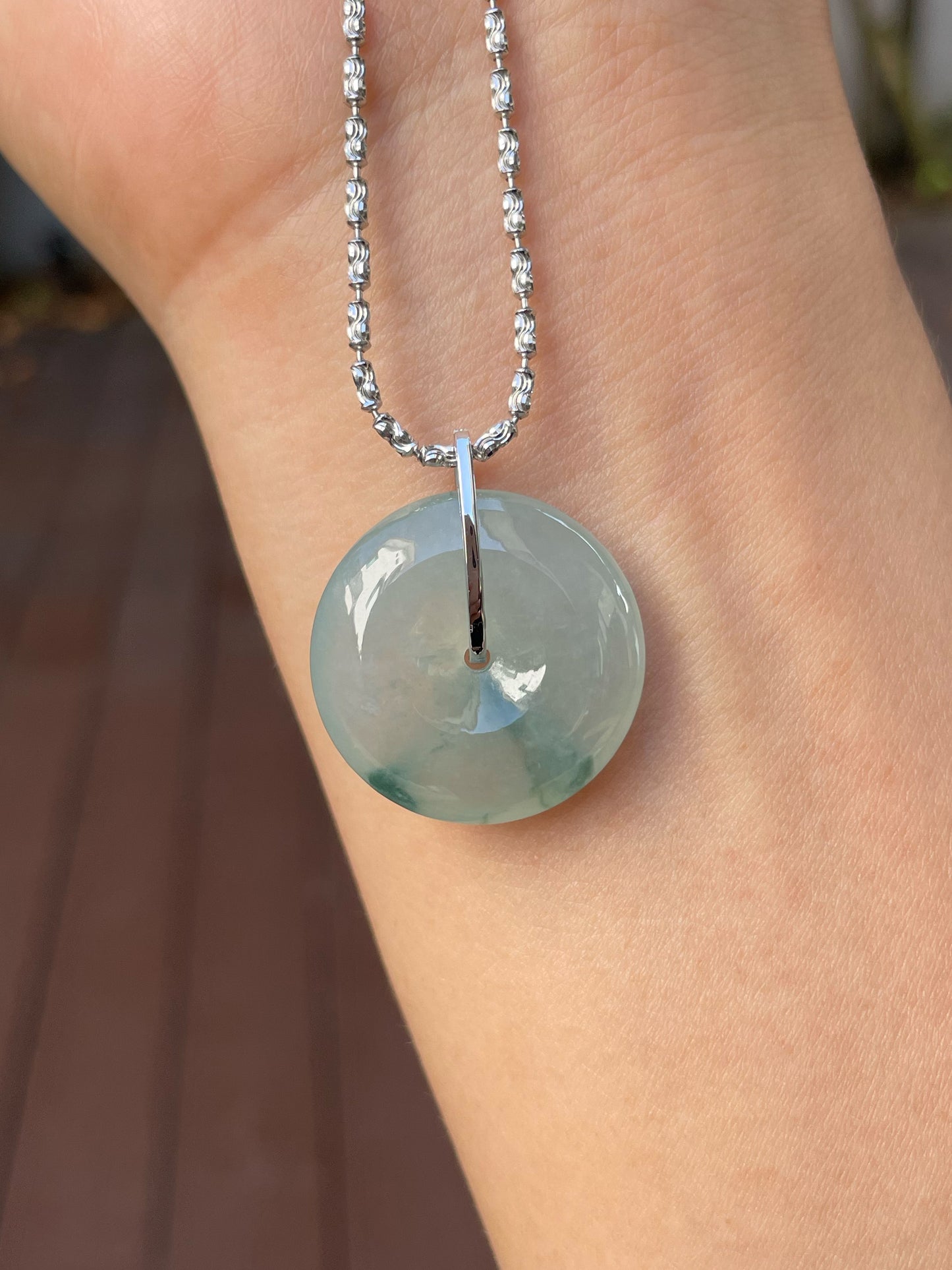 Icy Bluish Green Jadeite Safety Coin Pendant - 平安扣 (NJP059)