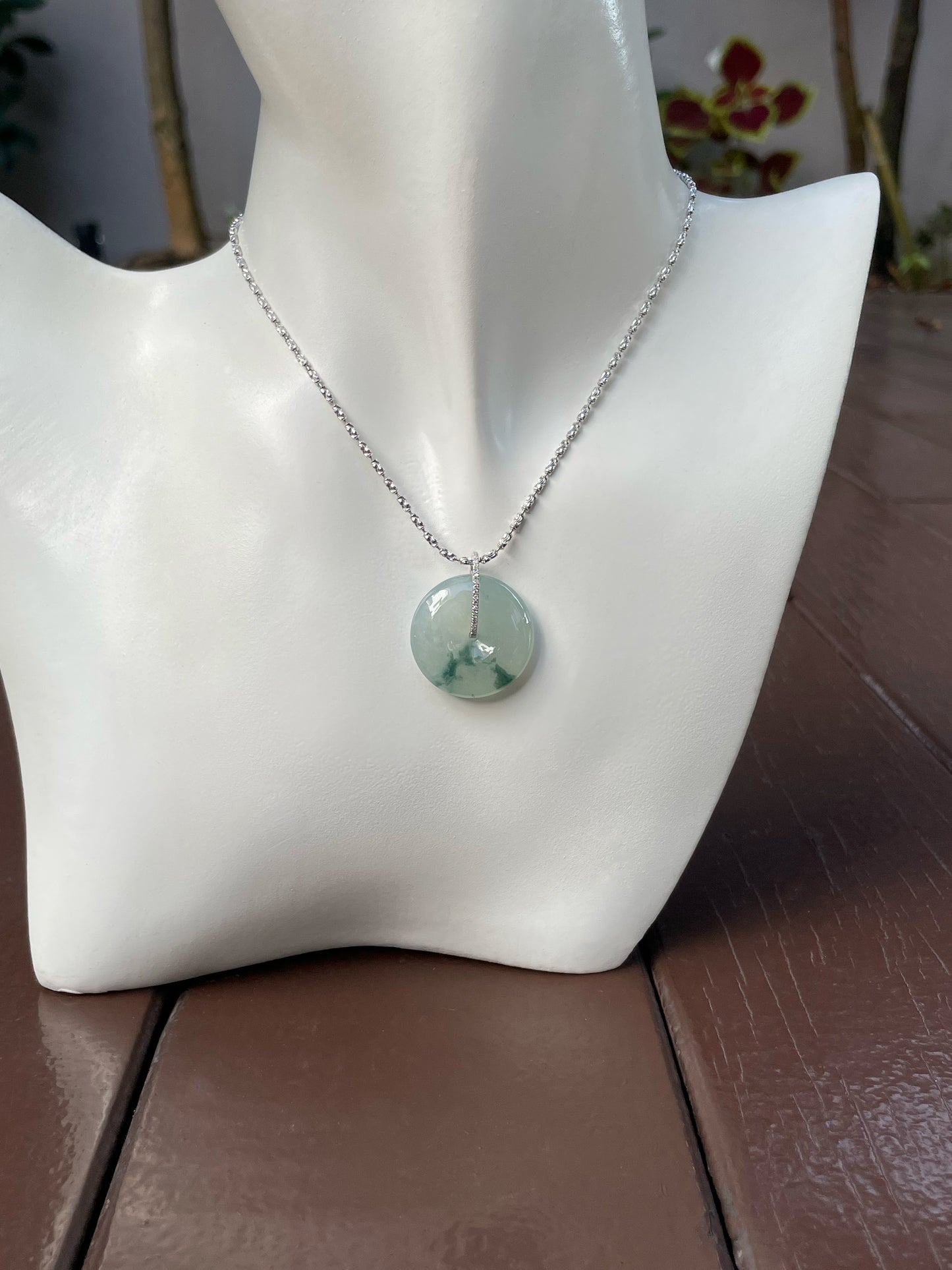 Icy Bluish Green Jadeite Safety Coin Pendant - 平安扣 (NJP059)