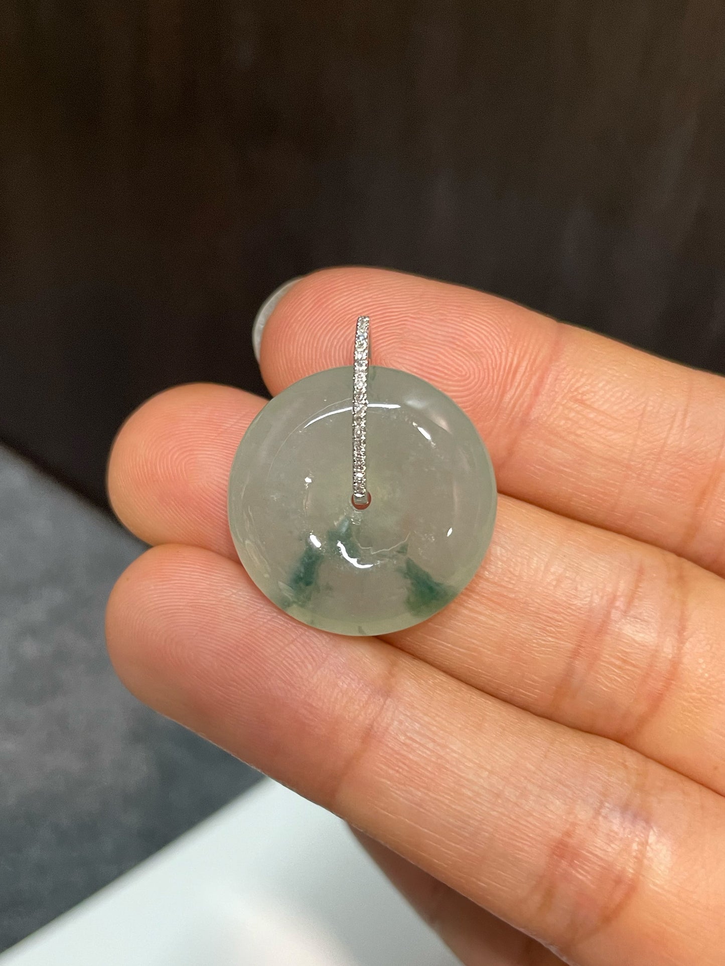 Icy Bluish Green Jadeite Safety Coin Pendant - 平安扣 (NJP059)
