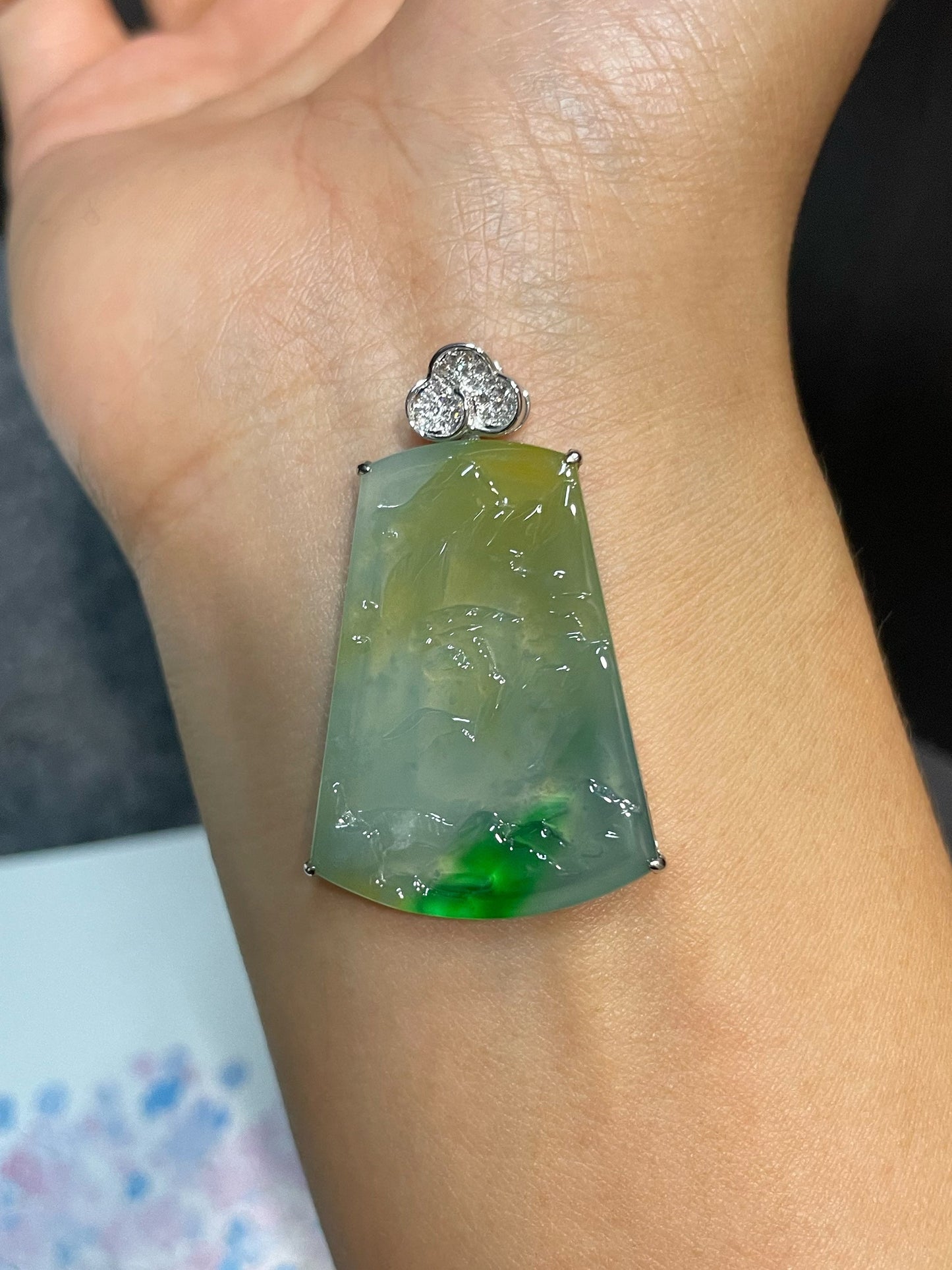 Three Colours Jade Pendant - Scenery (NJP060)