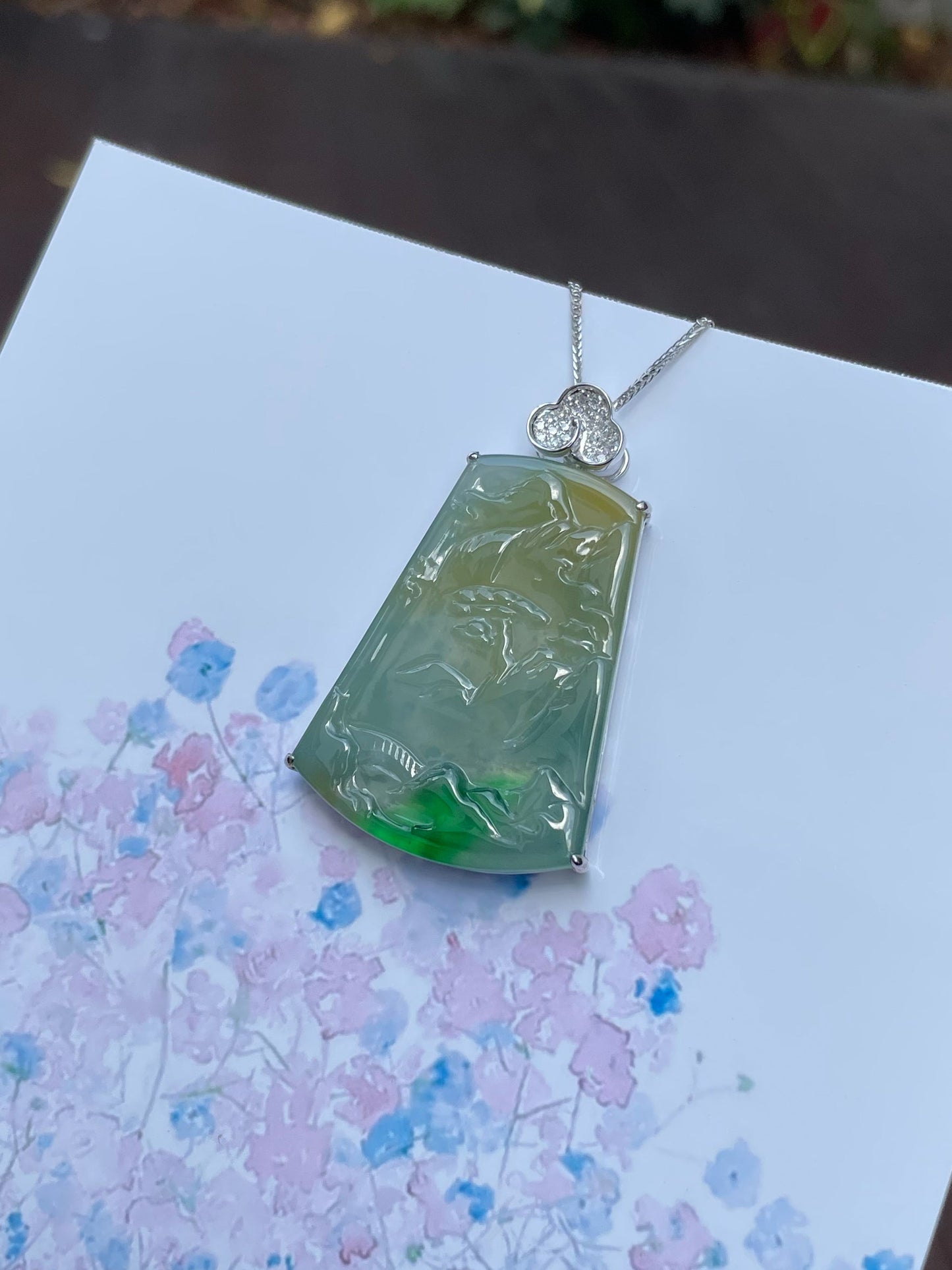 Three Colours Jade Pendant - Scenery (NJP060)
