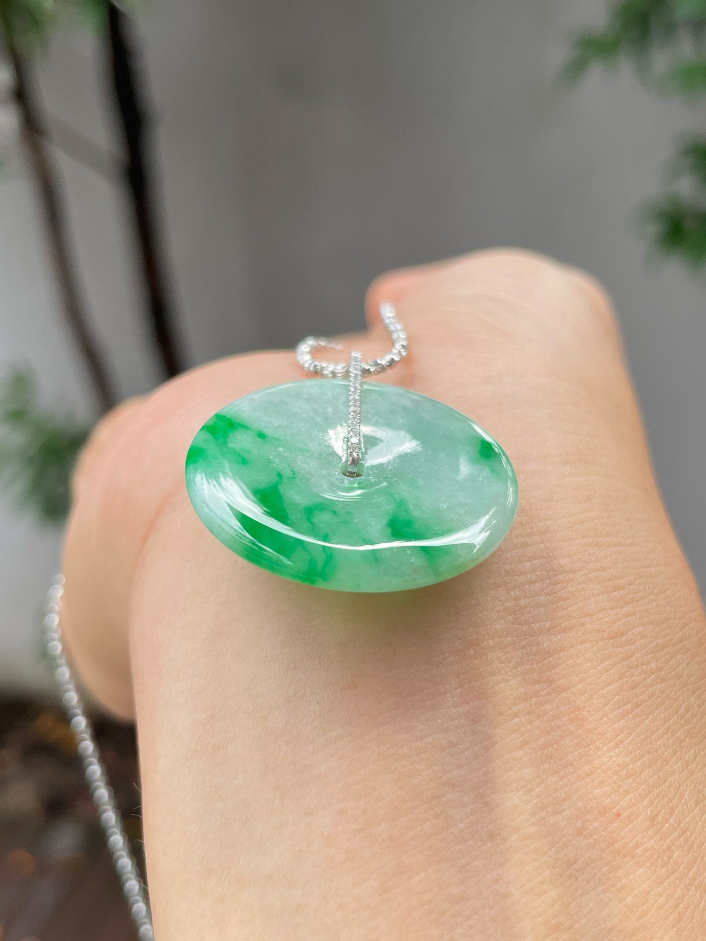 Green Jadeite Safety Coin Pendant - 平安扣 (NJP076)