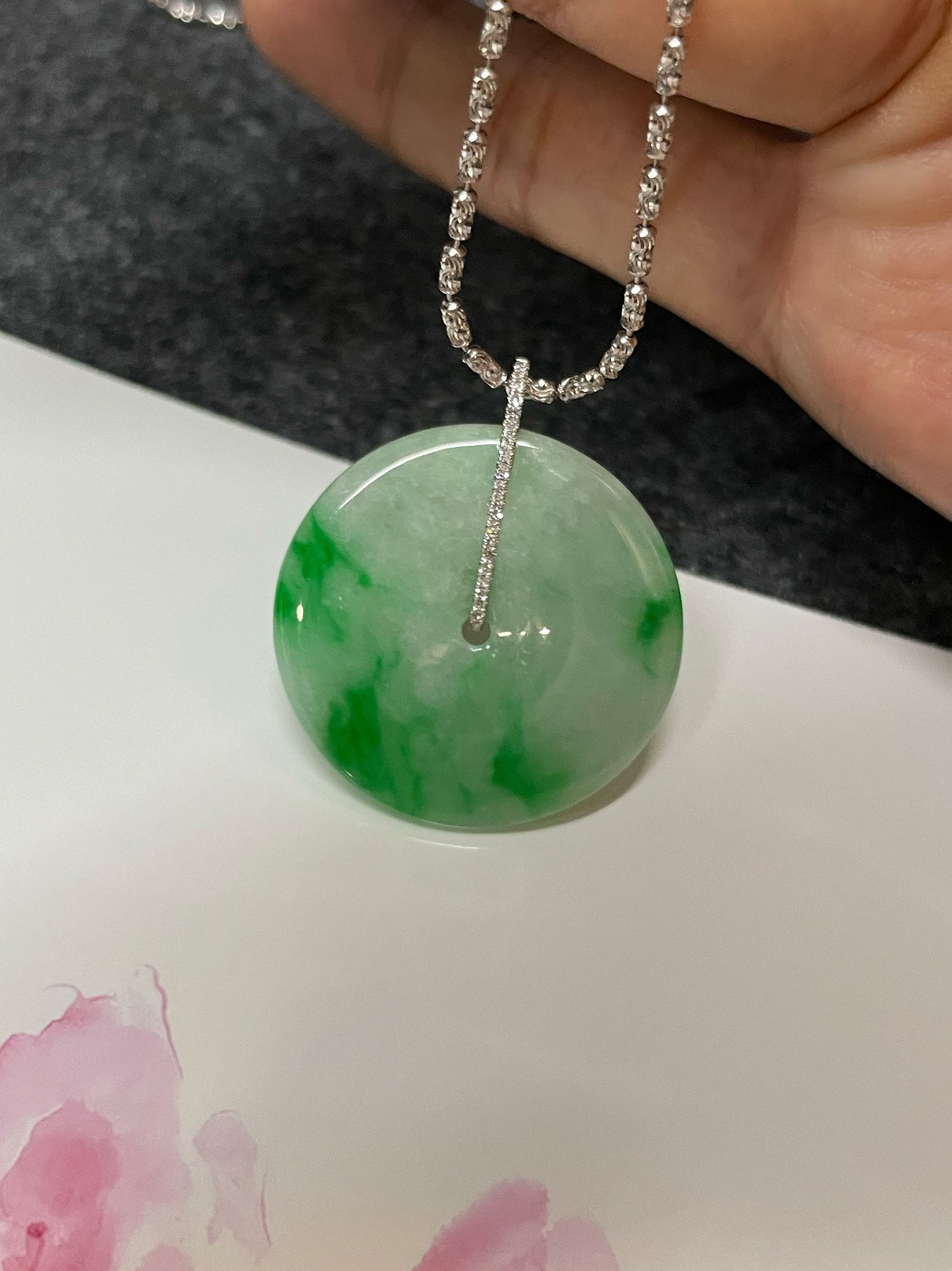 Green Jadeite Safety Coin Pendant - 平安扣 (NJP076)