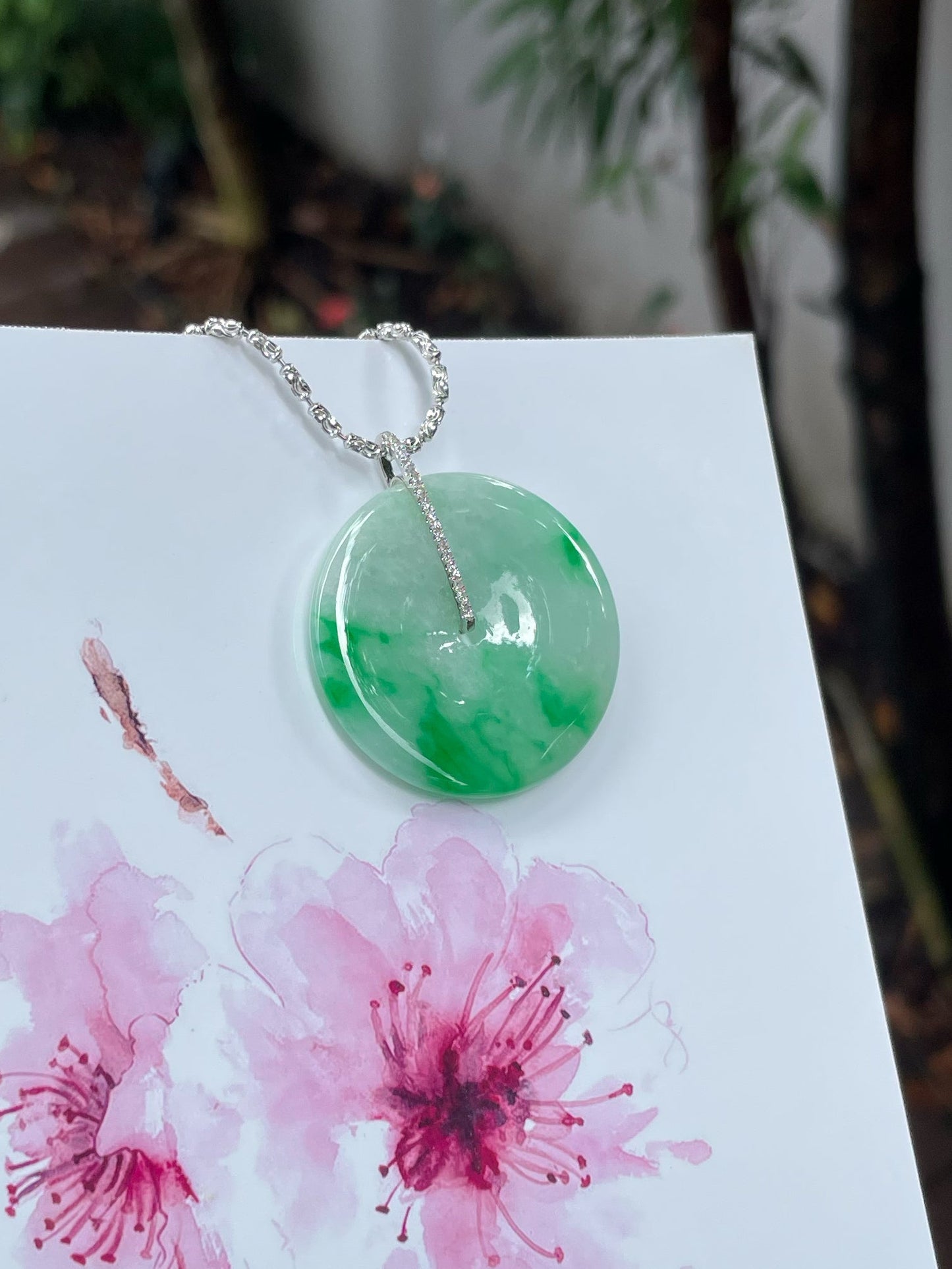 Green Jadeite Safety Coin Pendant - 平安扣 (NJP076)
