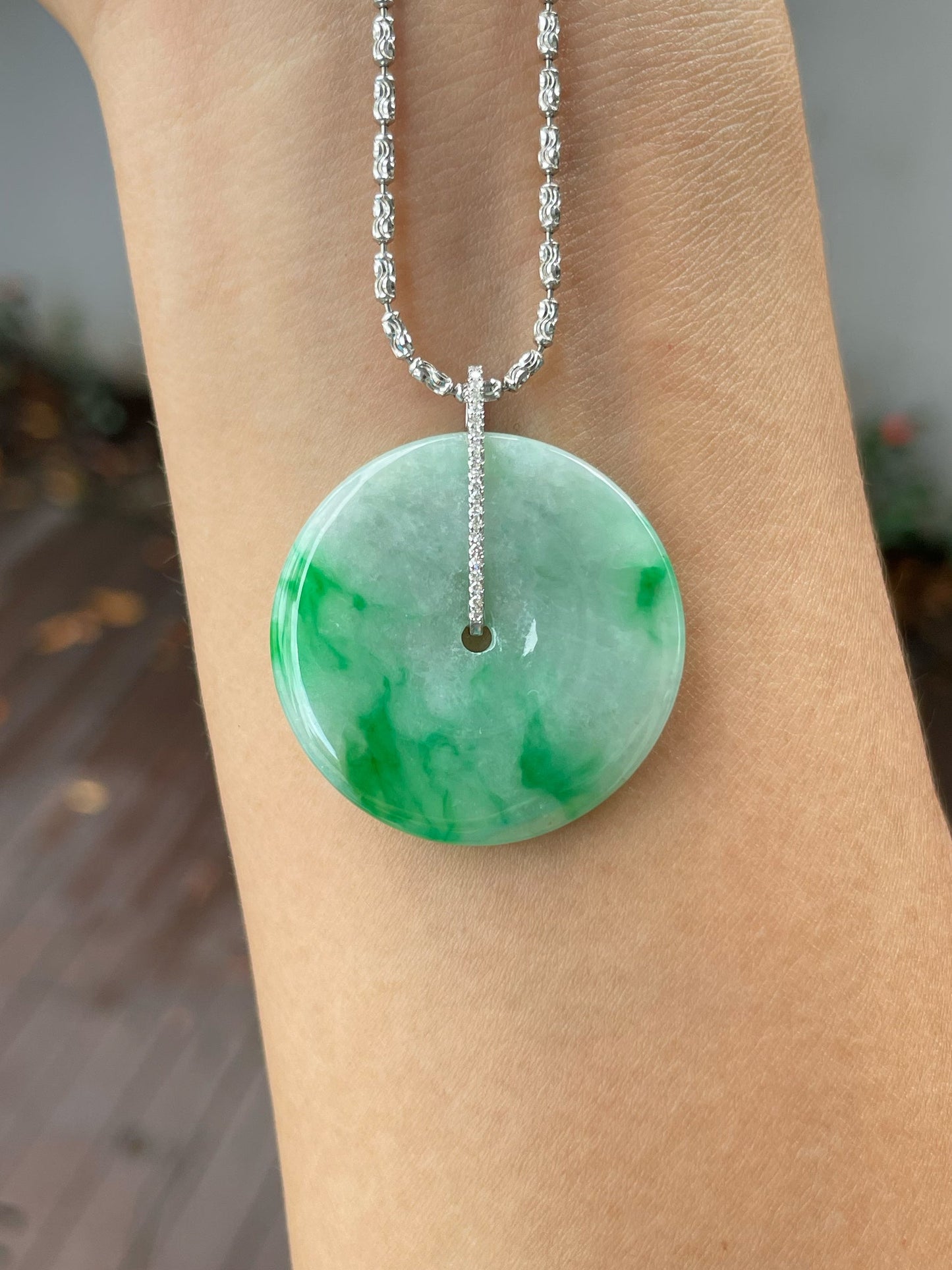 Green Jadeite Safety Coin Pendant - 平安扣 (NJP076)