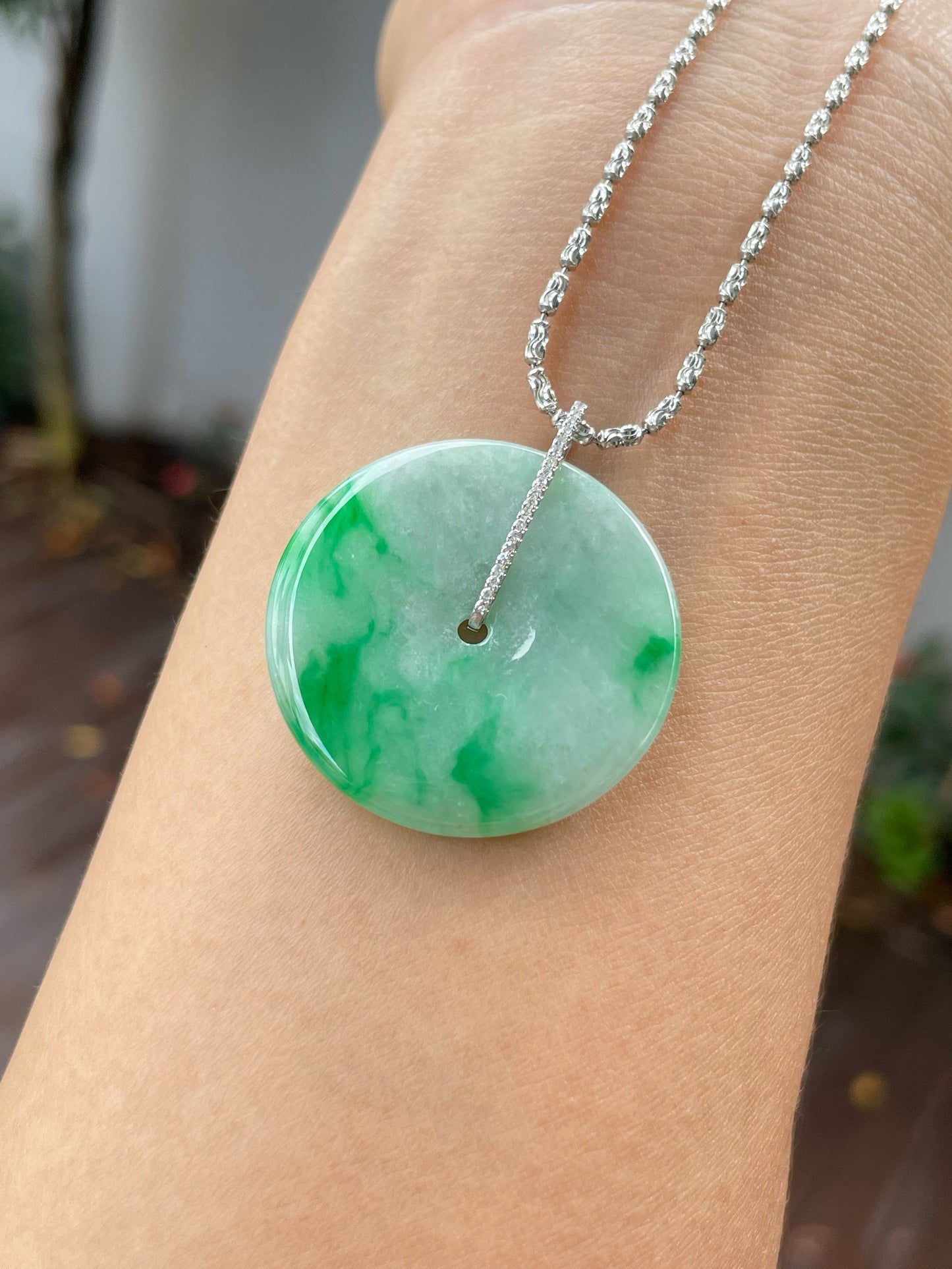Green Jadeite Safety Coin Pendant - 平安扣 (NJP076)