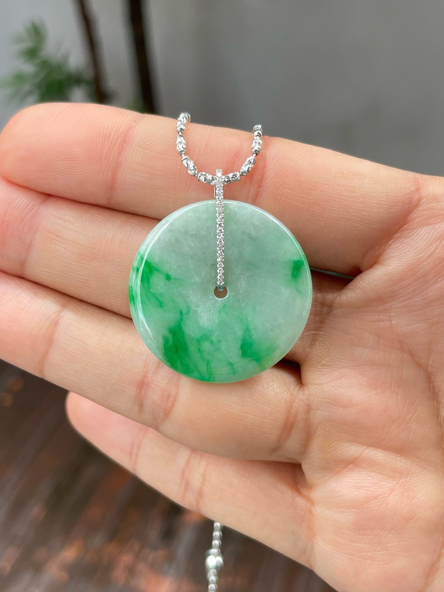 Green Jadeite Safety Coin Pendant - 平安扣 (NJP076)