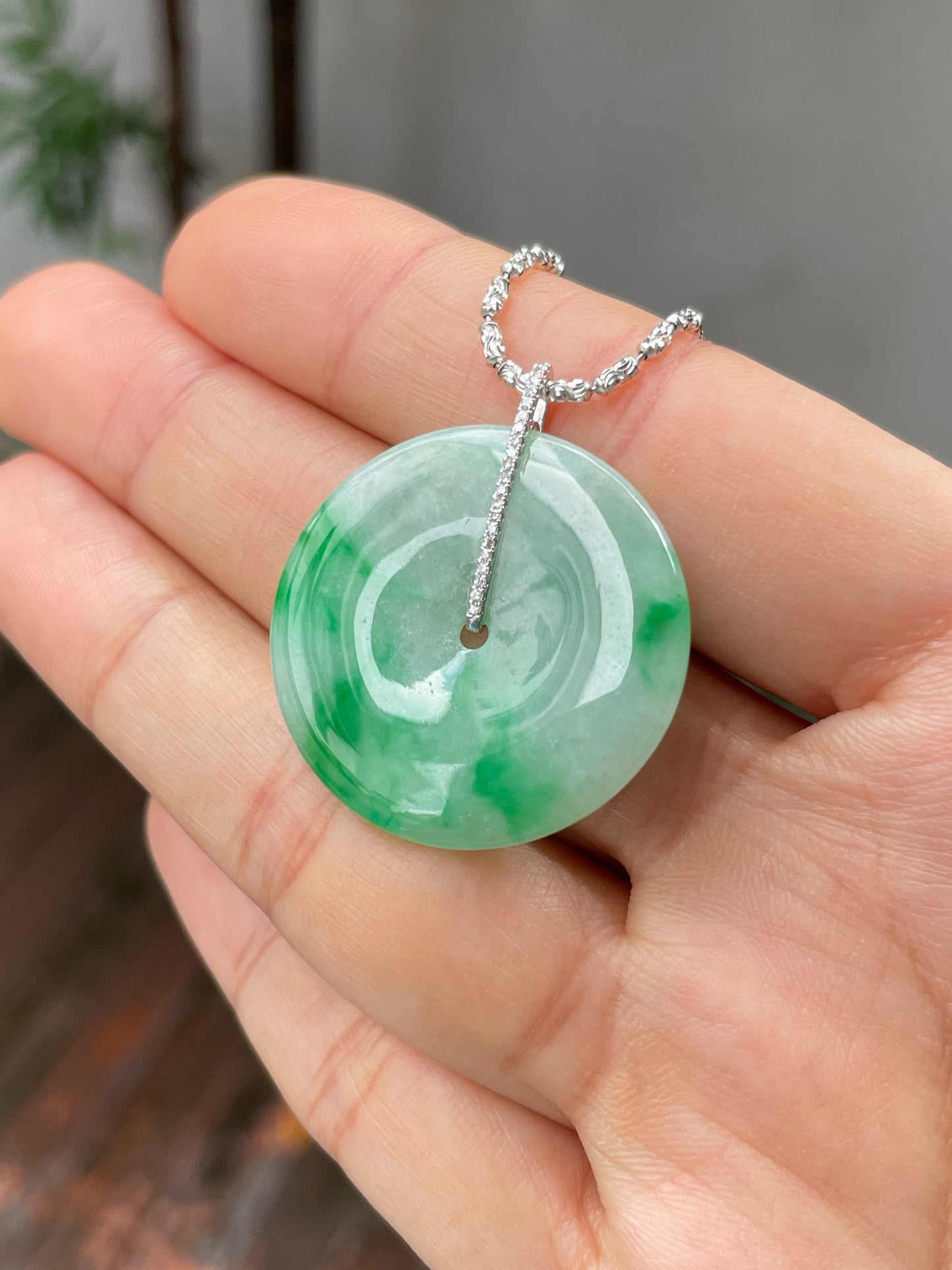 Green Jadeite Safety Coin Pendant - 平安扣 (NJP076)