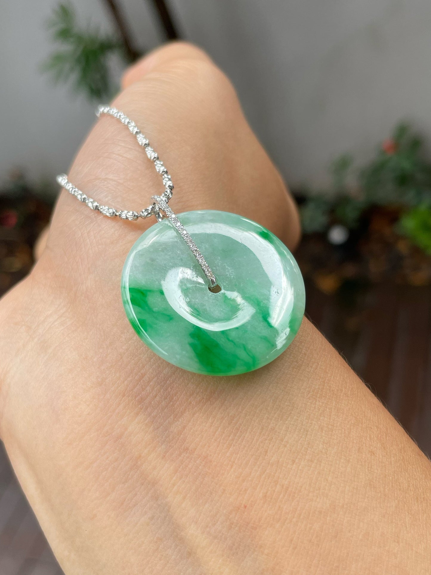 Green Jadeite Safety Coin Pendant - 平安扣 (NJP076)