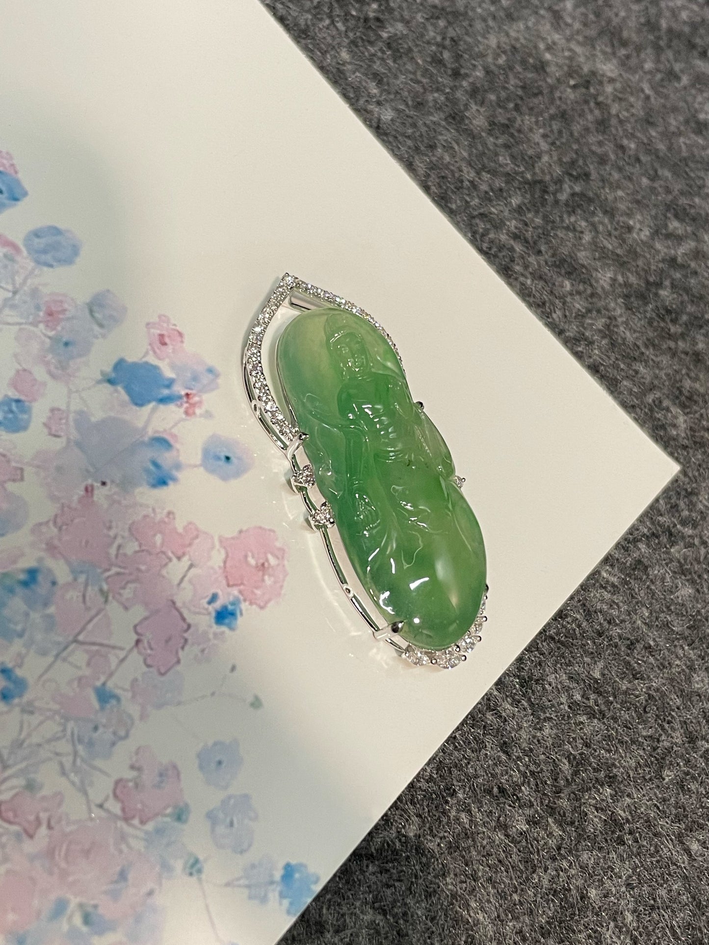 Icy Green Jadeite Pendant - Goddess Of Mercy (NJP080)