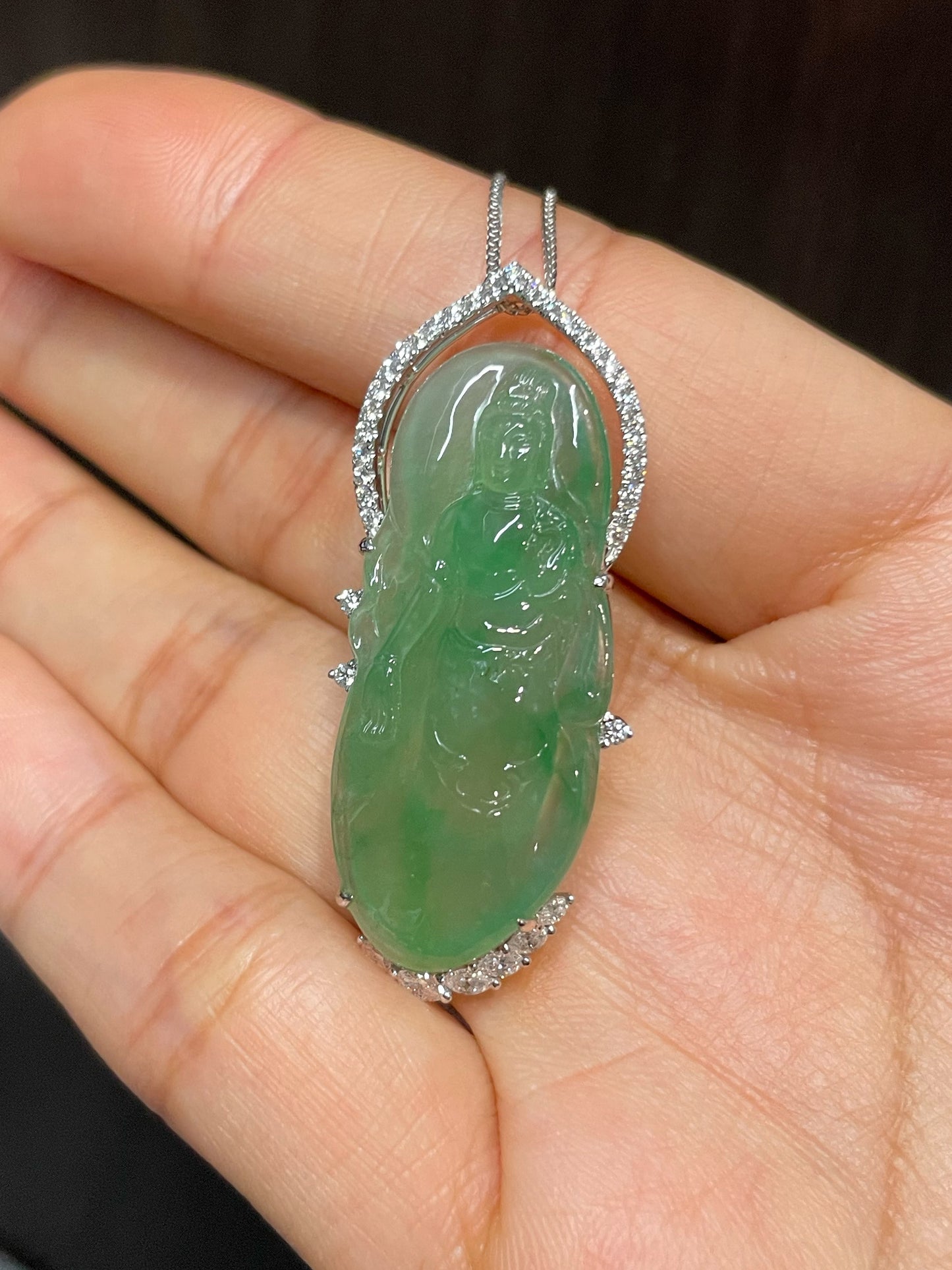 Icy Green Jadeite Pendant - Goddess Of Mercy (NJP080)