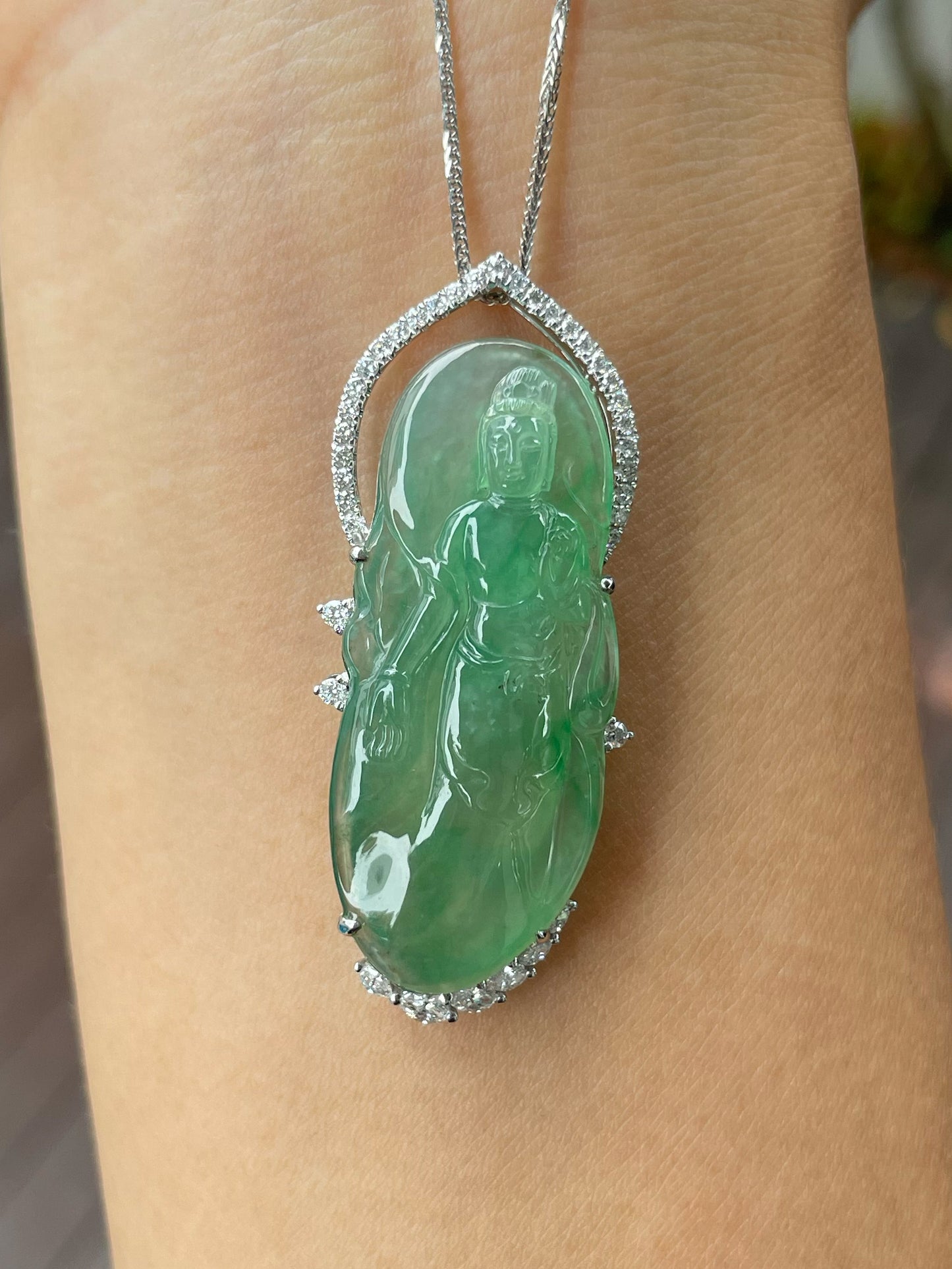 Icy Green Jadeite Pendant - Goddess Of Mercy (NJP080)