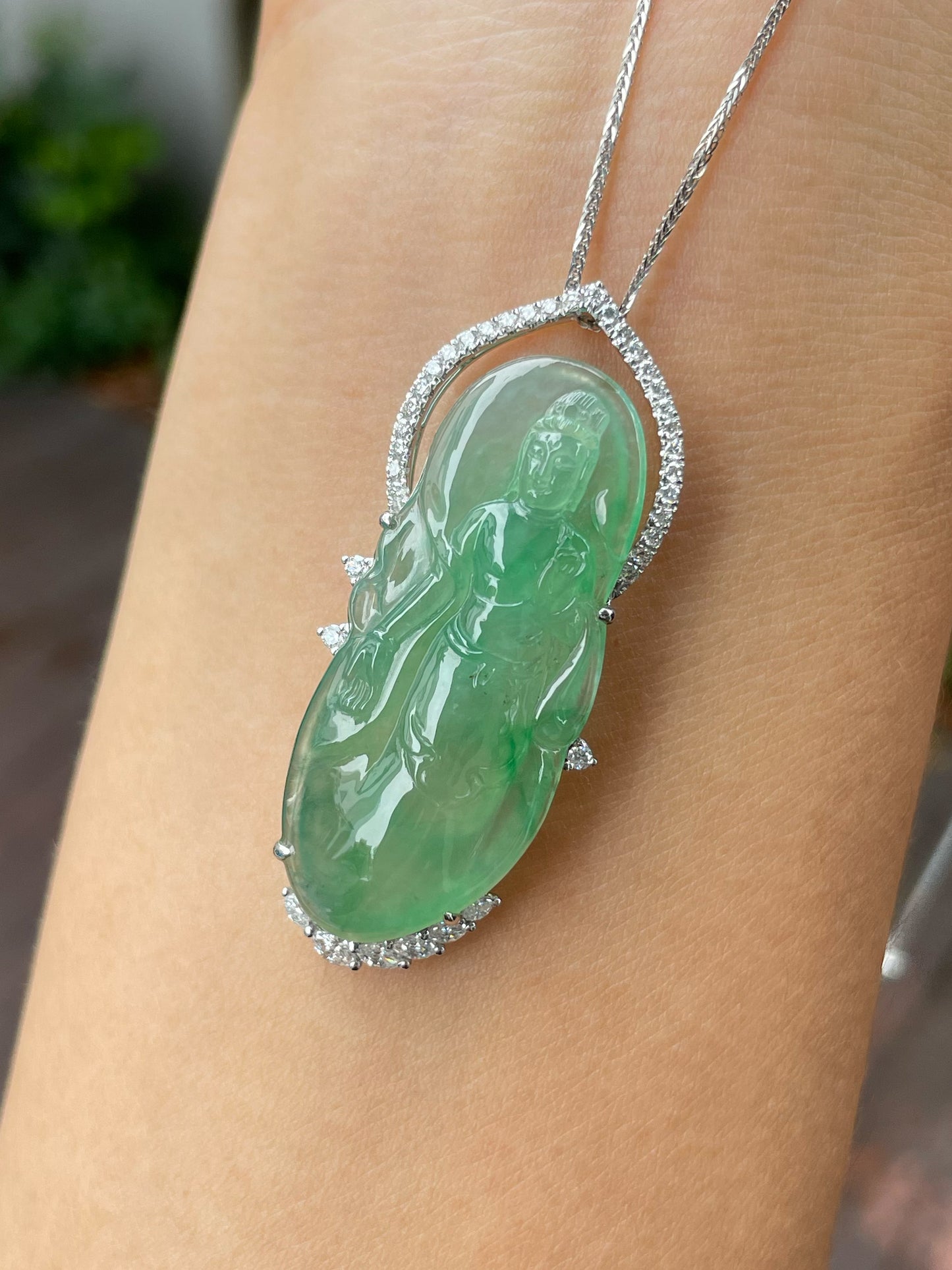 Icy Green Jadeite Pendant - Goddess Of Mercy (NJP080)
