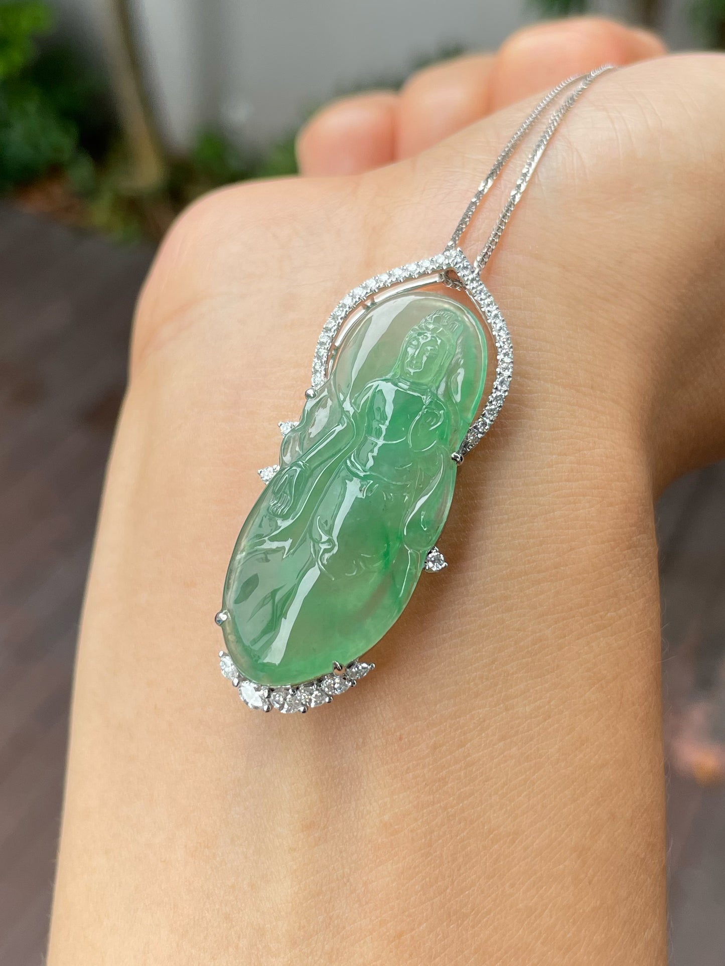 Icy Green Jadeite Pendant - Goddess Of Mercy (NJP080)
